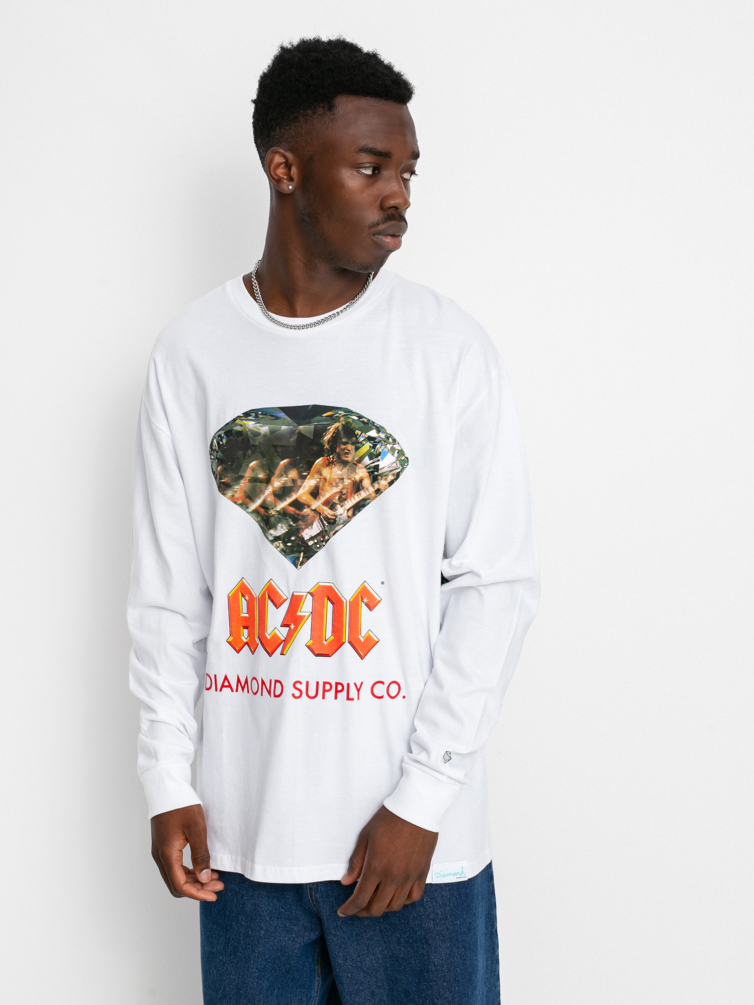 Лонгслів Diamond Supply Co. AC/DC Diamond (white)