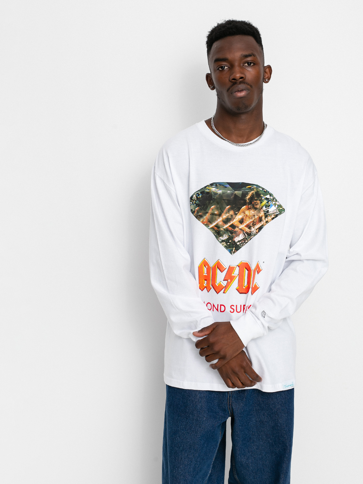 Лонгслів Diamond Supply Co. AC/DC Diamond (white)
