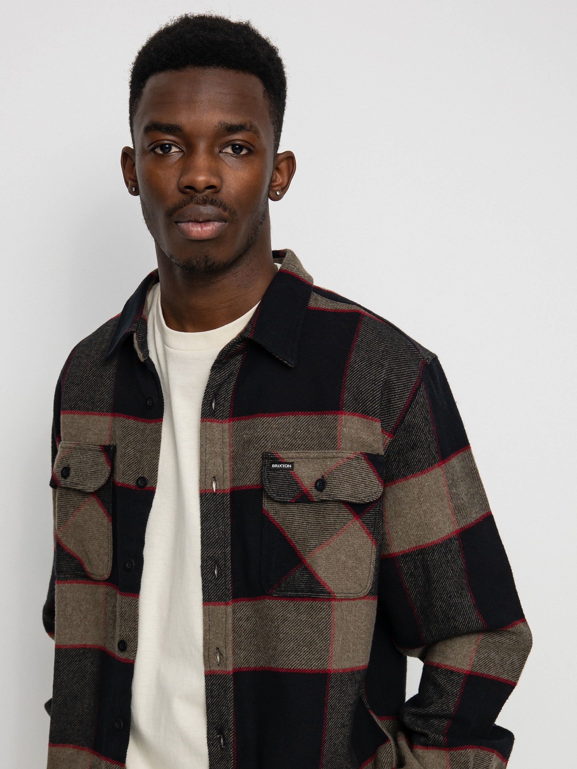 u0421u043eu0440u043eu0447u043au0430 Brixton Bowery Flannel Ls (heather grey/charcoal)