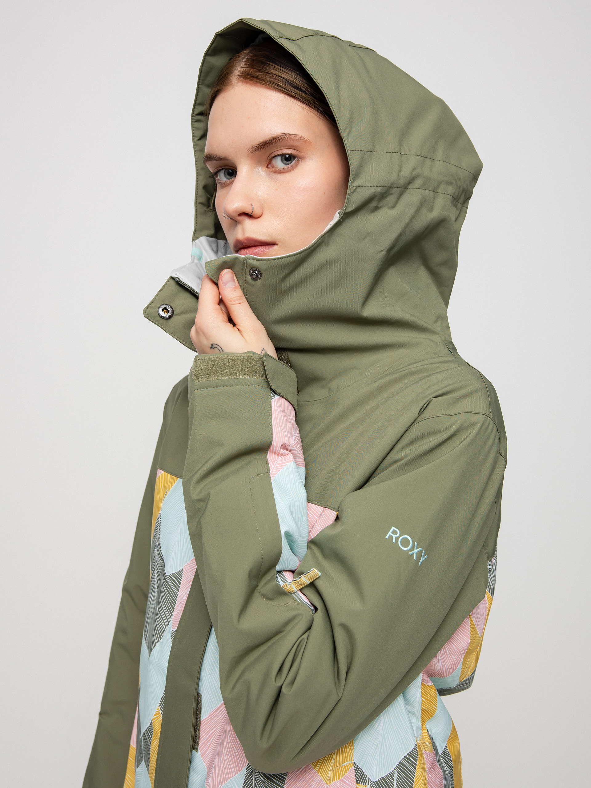 Жіноча Сноубордична куртка Roxy Galaxy Print Block (deep lichen green la palmeraie)