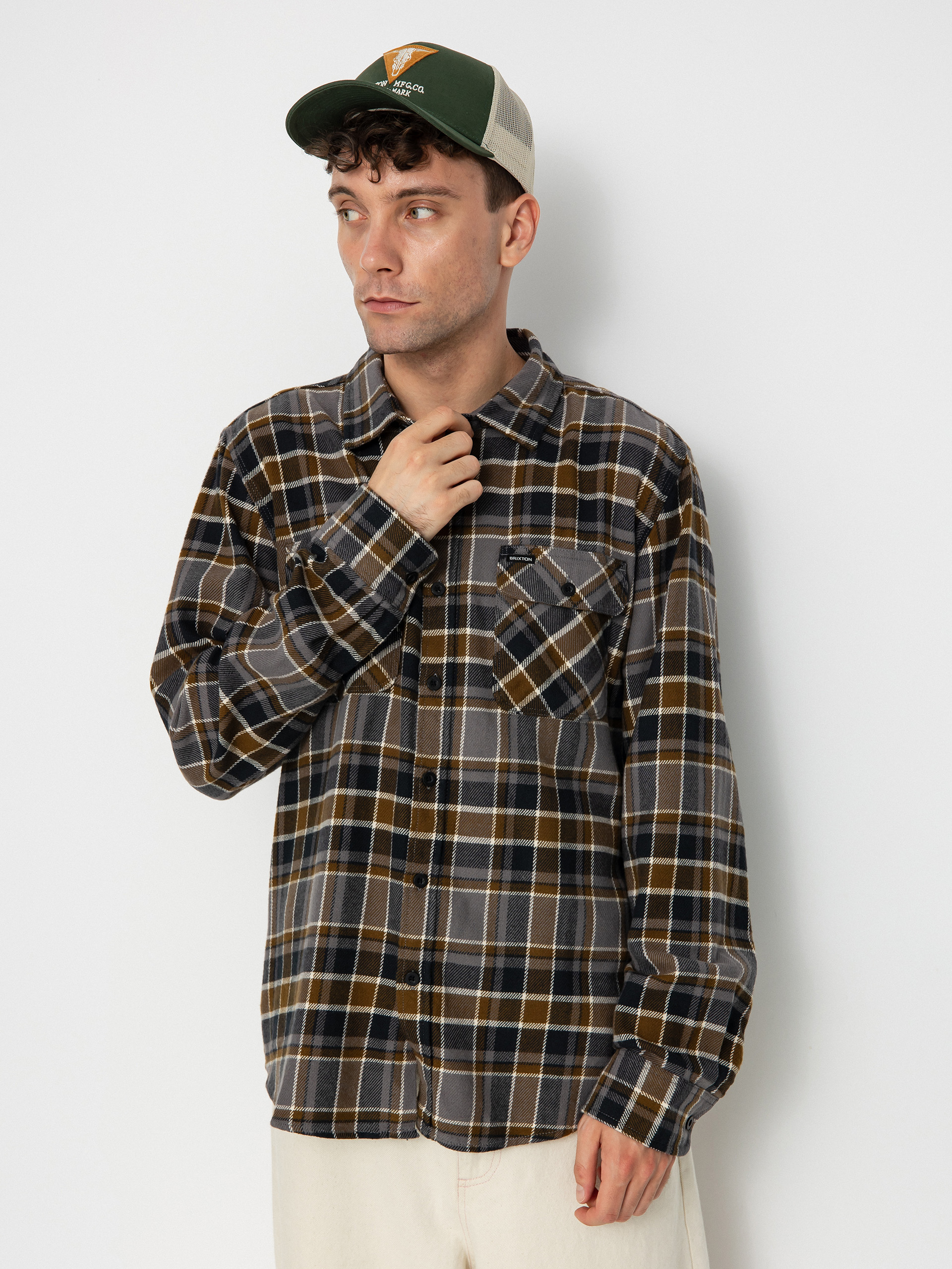 Сорочка Brixton Bowery Flannel Ls (black/desert palm/beige)