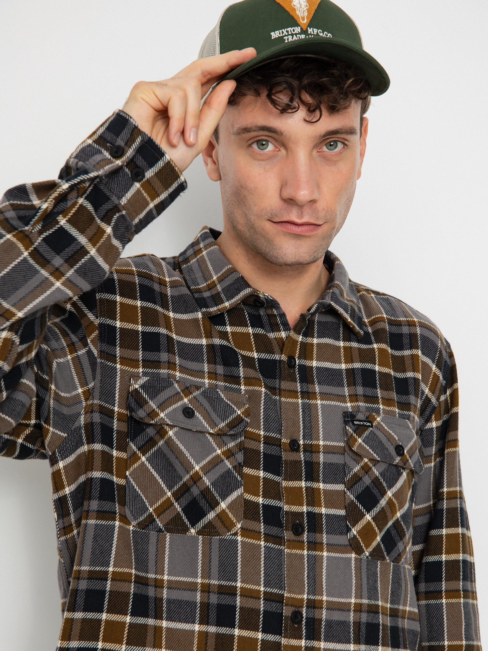 Сорочка Brixton Bowery Flannel Ls (black/desert palm/beige)