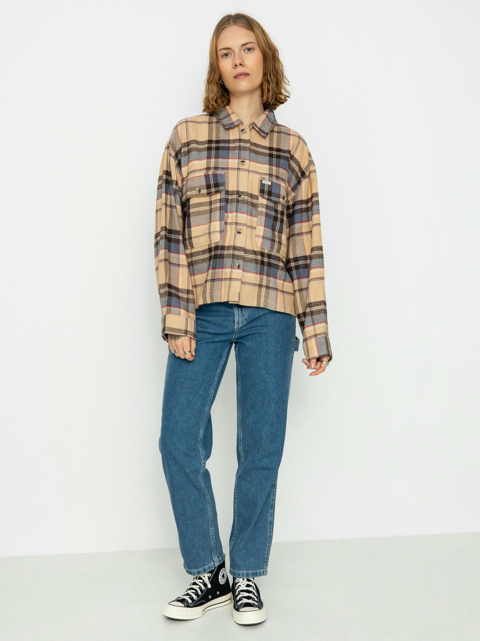 Сорочка Brixton Bowery Flannel Ls Wmn (sesame/flint blue)