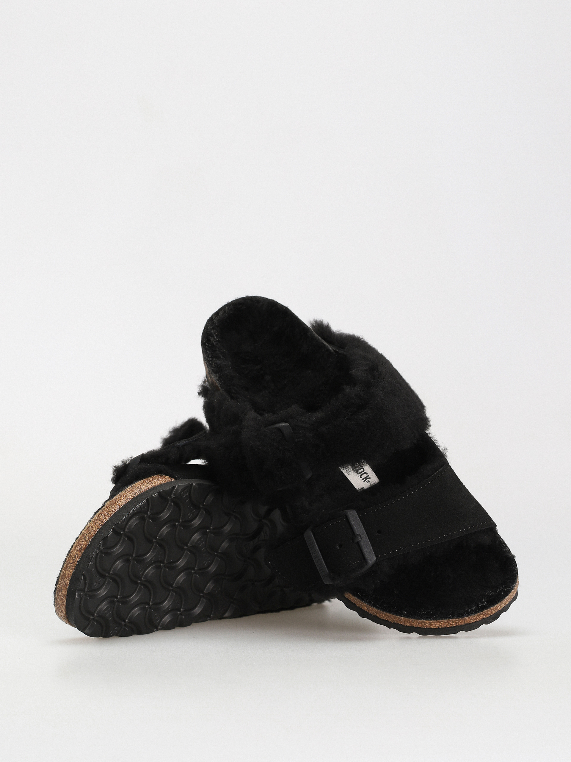 Шльопанці Birkenstock Arizona Split Teddy Parts Rivet Logo Suede Leather/Fur Narrow Wmn (black)