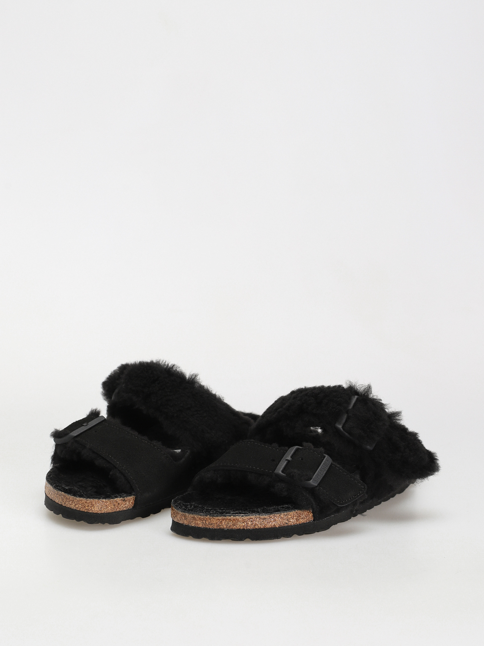 Шльопанці Birkenstock Arizona Split Teddy Parts Rivet Logo Suede Leather/Fur Narrow Wmn (black)