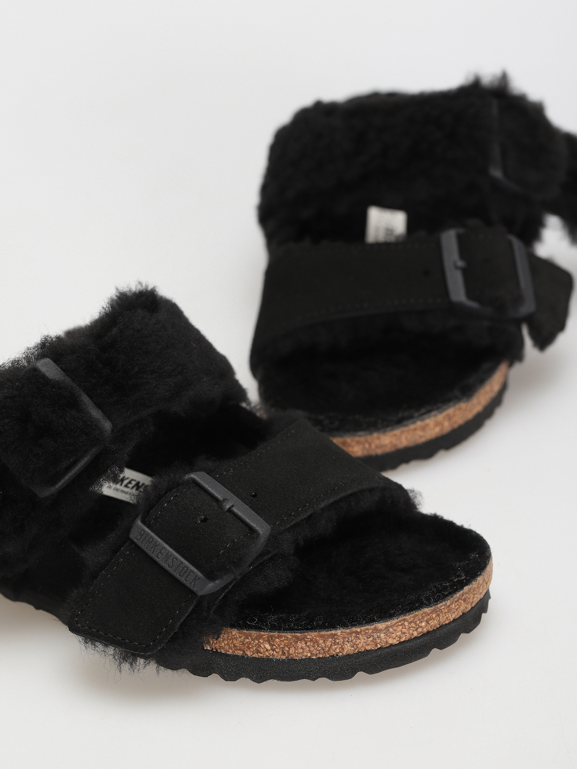 Шльопанці Birkenstock Arizona Split Teddy Parts Rivet Logo Suede Leather/Fur Narrow Wmn (black)