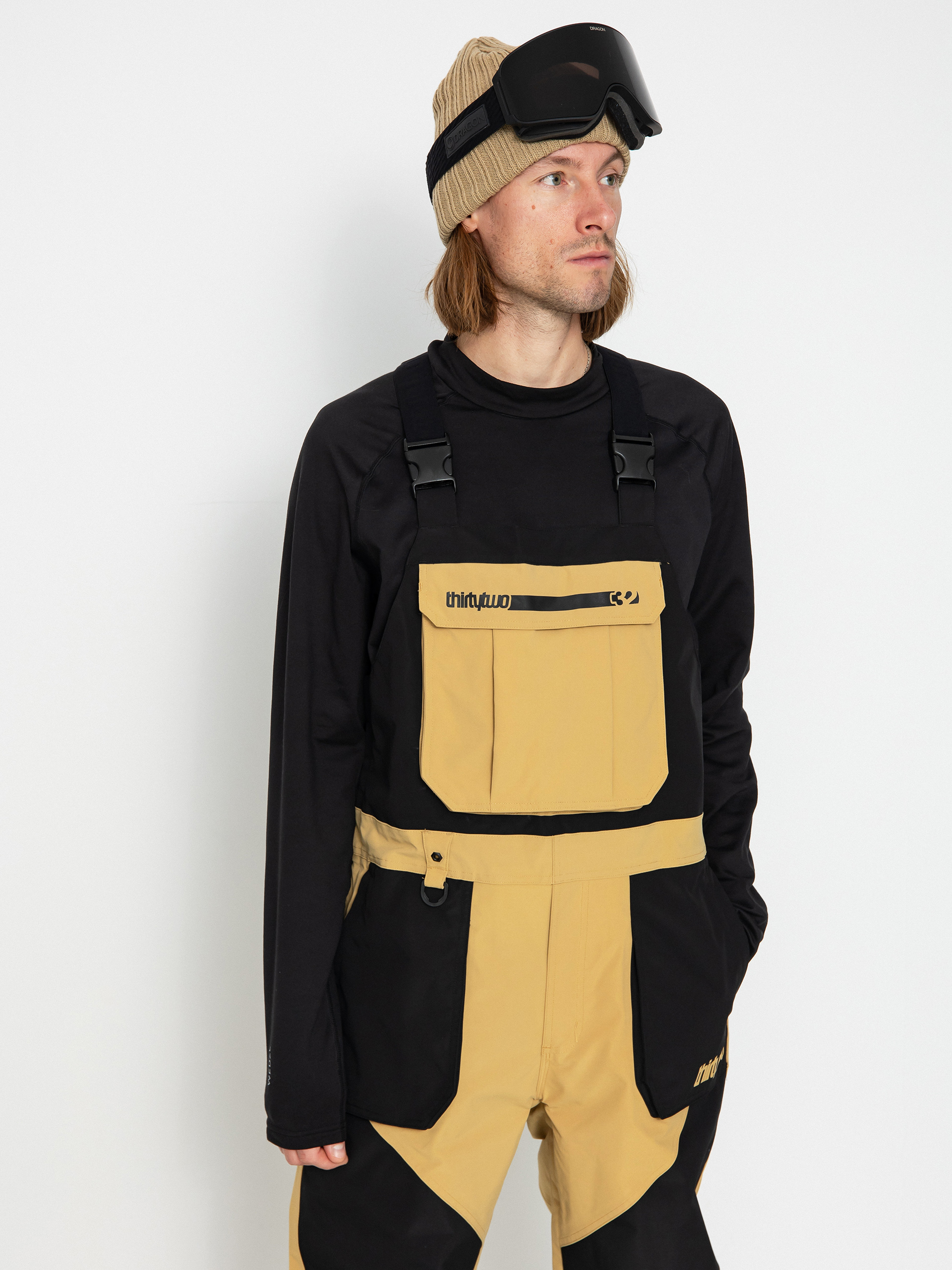 Чоловічі Сноубордичні штани ThirtyTwo Basement Bib (black/tan)