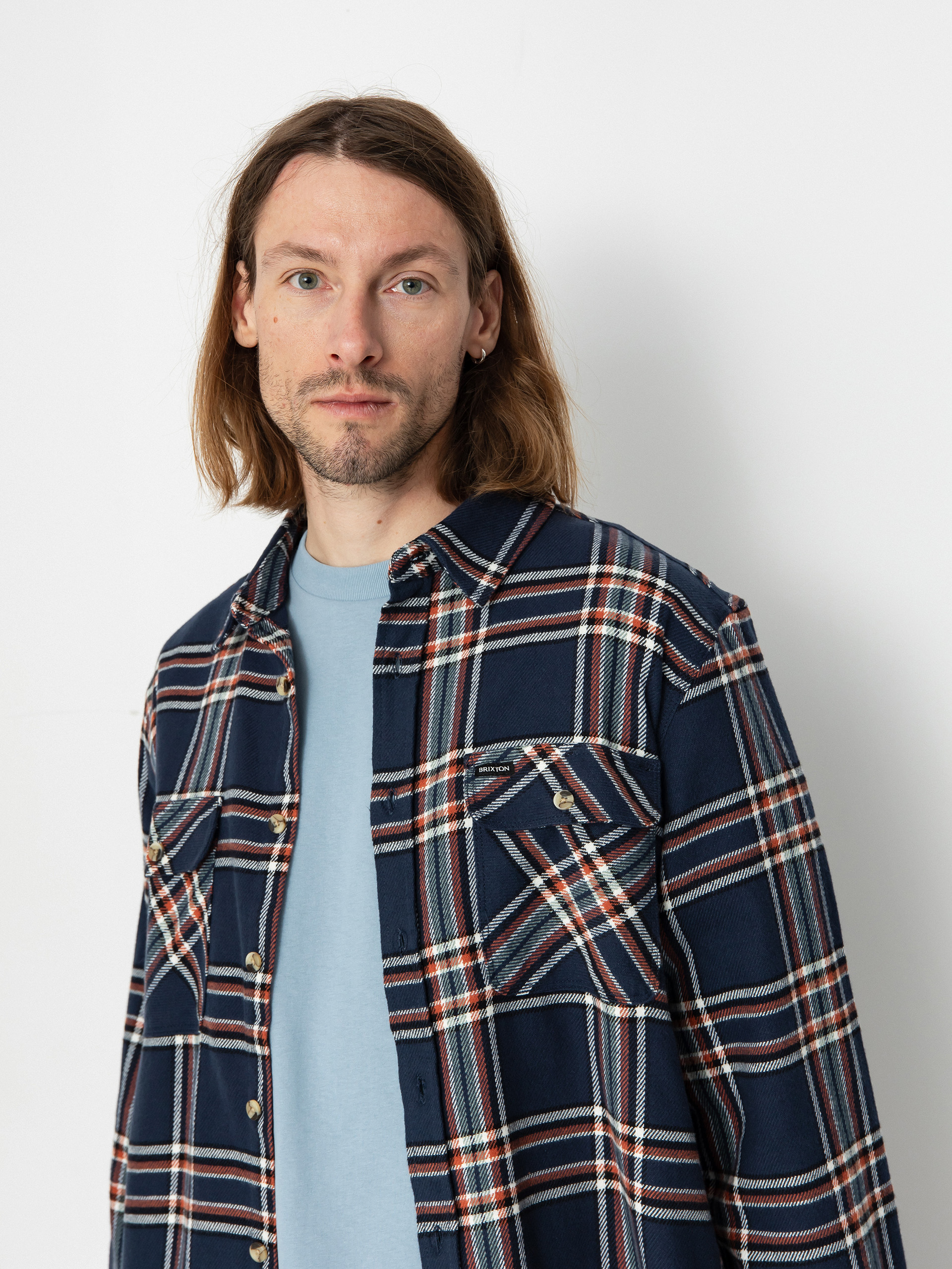 Сорочка Brixton Bowery Flannel Ls (washed navy/off white/terracot)