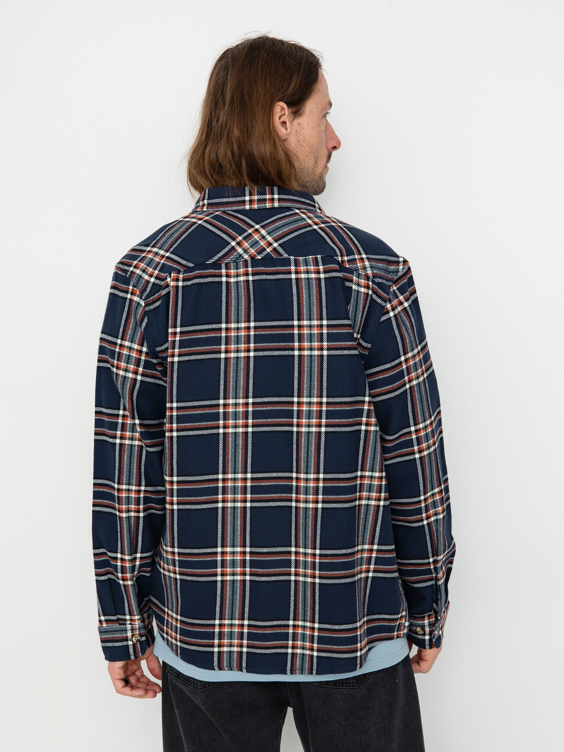 Сорочка Brixton Bowery Flannel Ls (washed navy/off white/terracot)