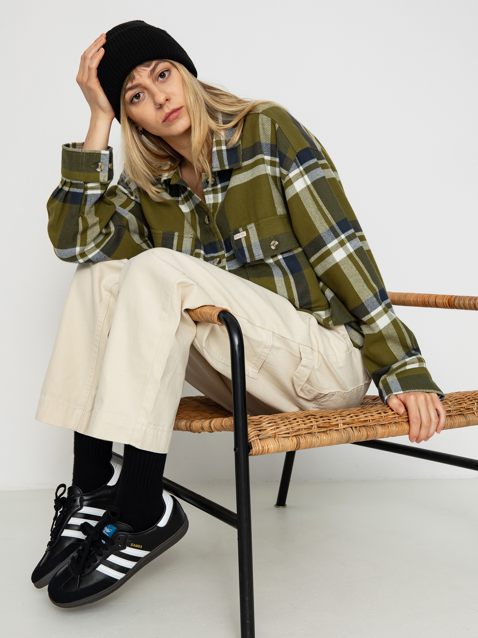 Сорочка Brixton Bowery Flannel Ls Wmn (sea kelp/washed navy)