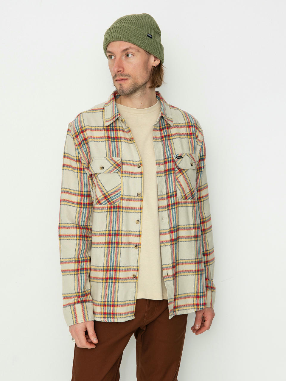 Сорочка Brixton Bowery Flannel Ls (white smoke/yellow/casa red)