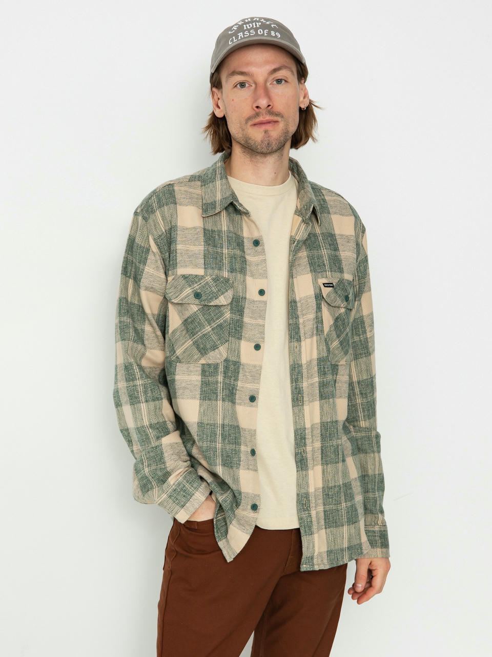 Сорочка Brixton Bowery Stretch Wr Flannel (trekking green/oatmilk)