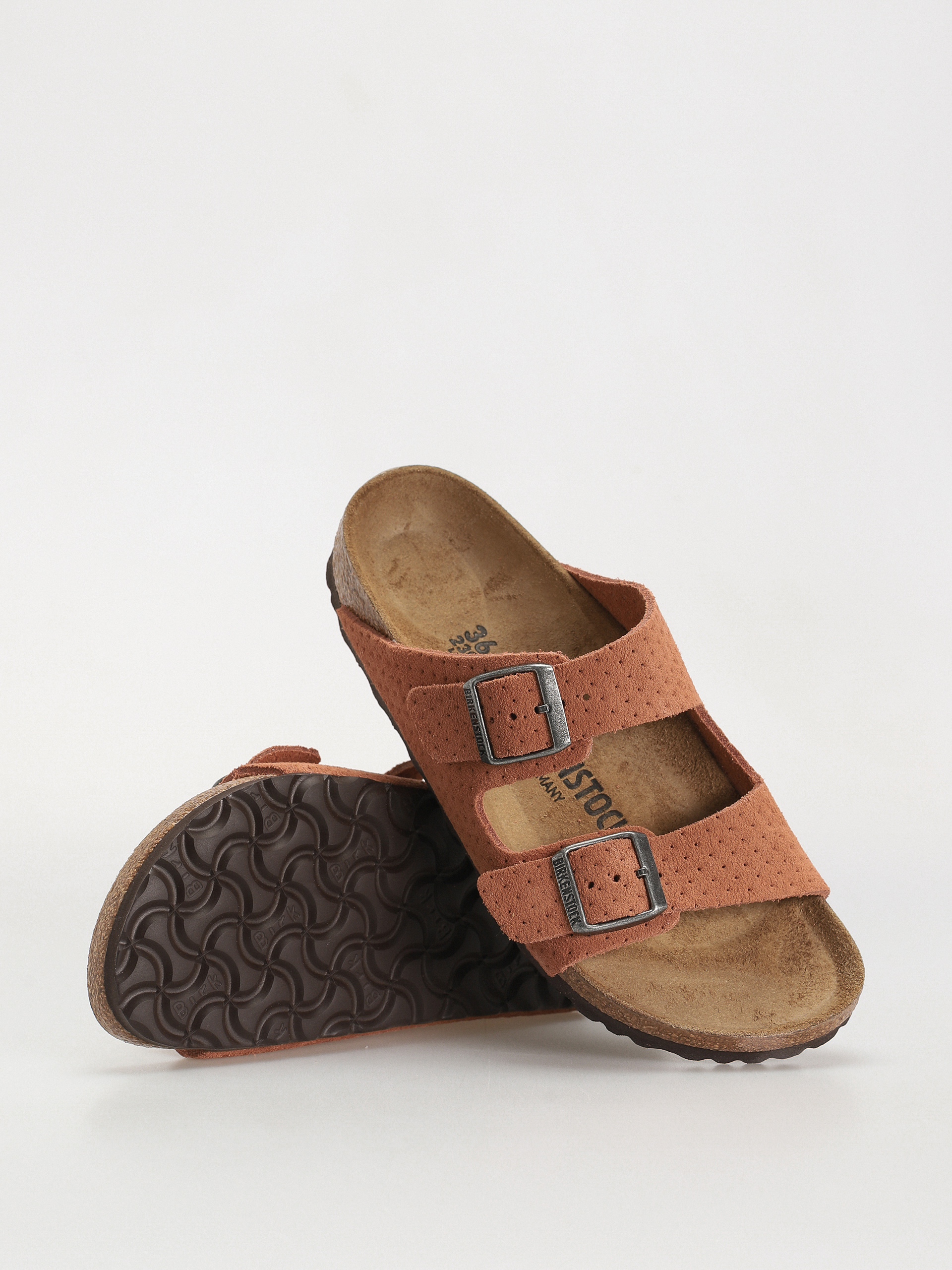 Шльопанці Birkenstock Arizona Suede Embossed Narrow Wmn (emboss dots burnt orange)
