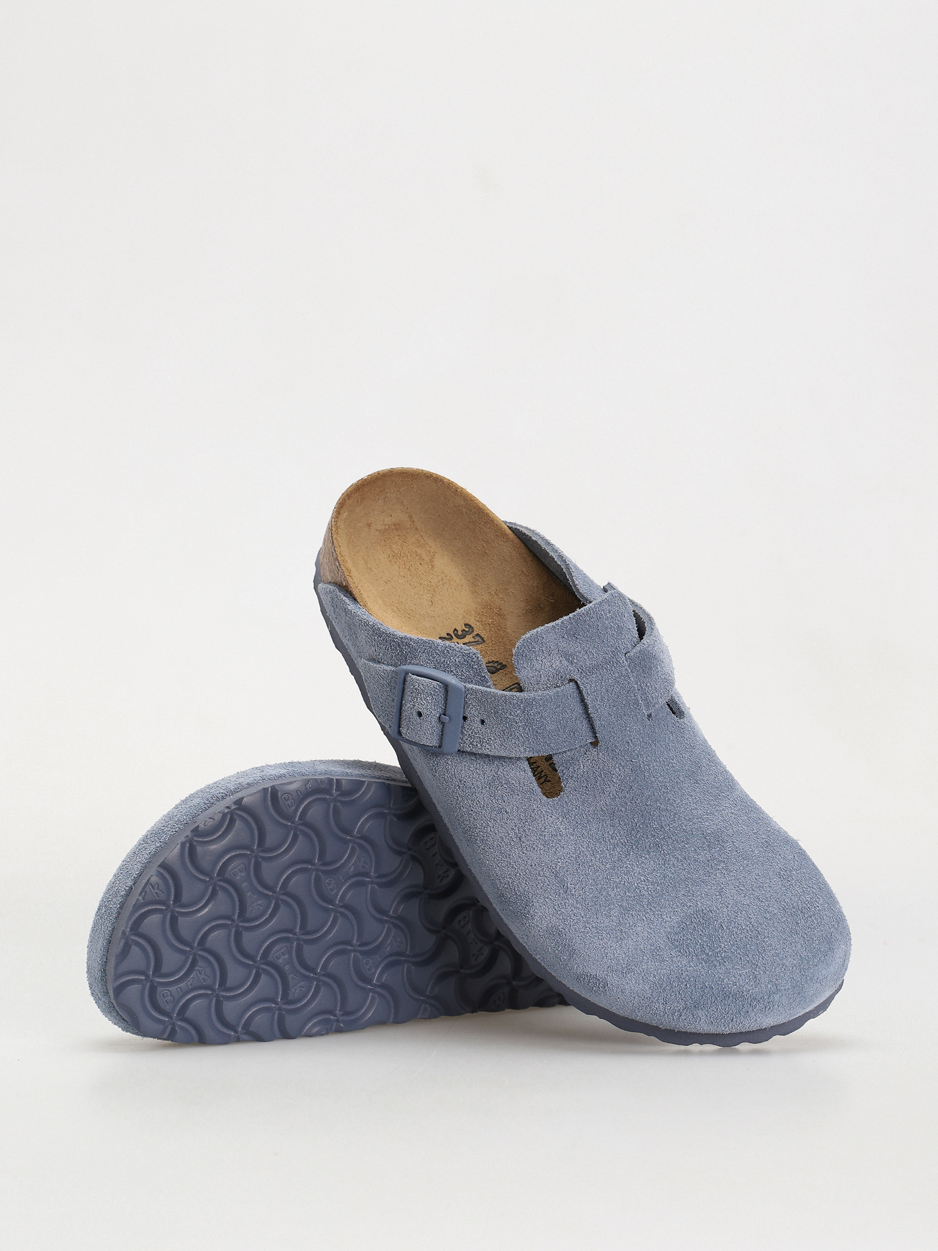 Шльопанці Birkenstock Boston Suede Leather Narrow Wmn - блакитний