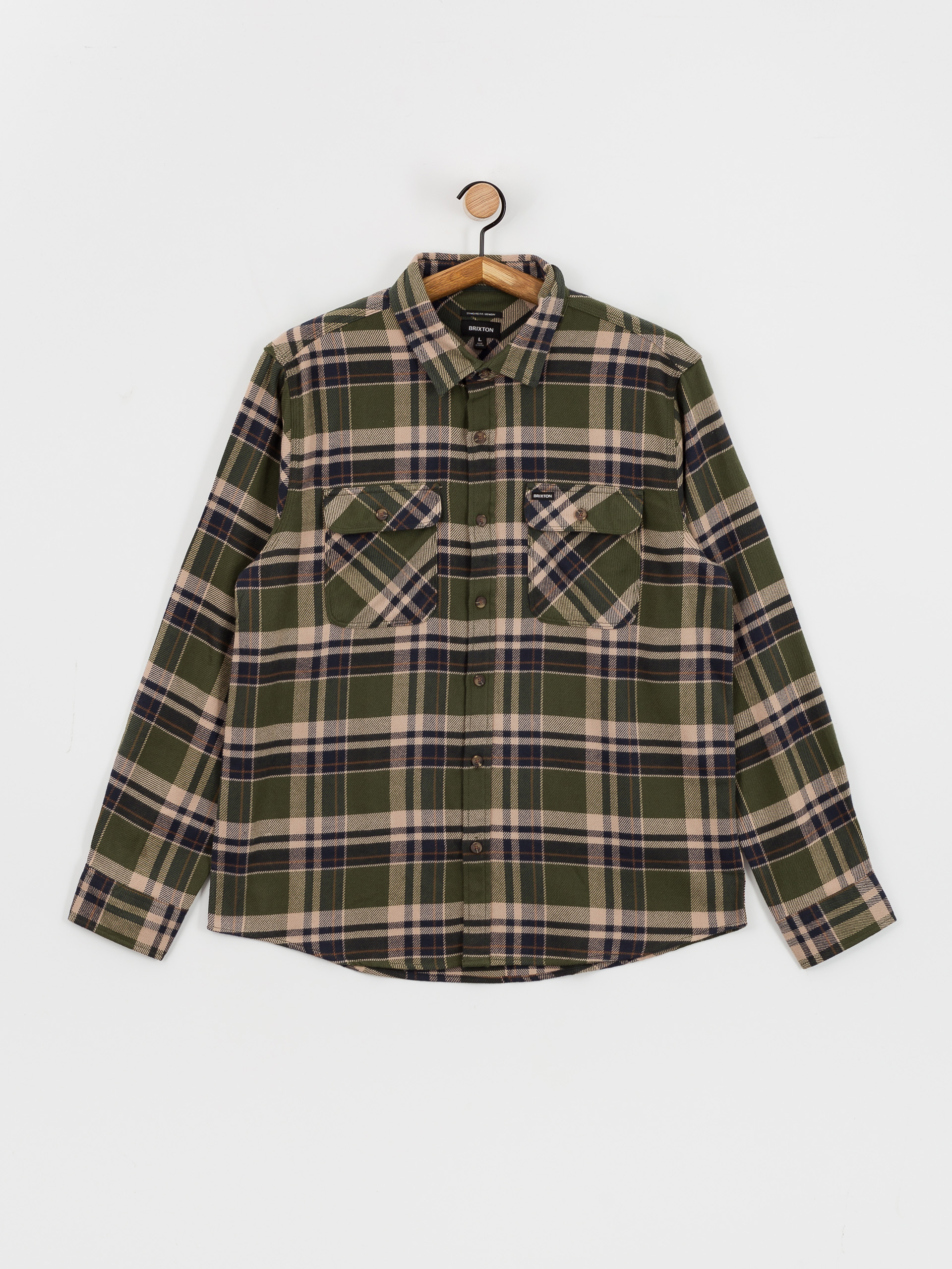Сорочка Brixton Bowery Flannel Ls (cypress green/washed navy/whit)