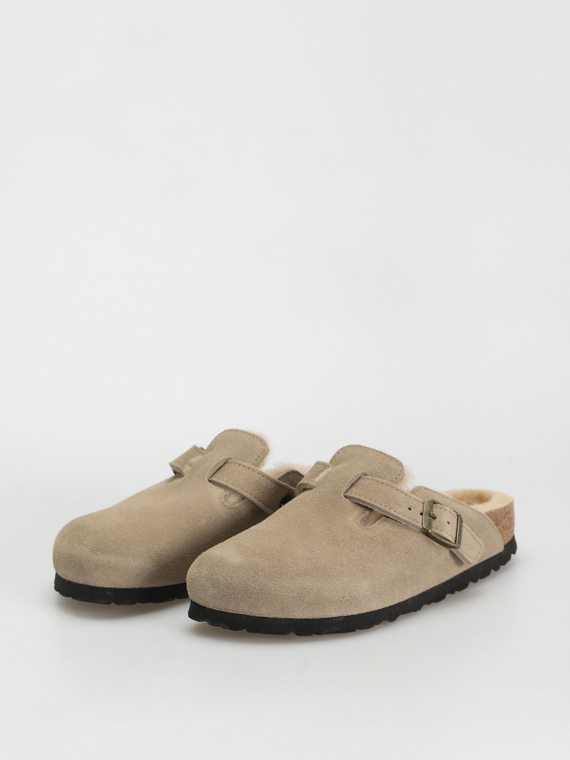 Шльопанці Birkenstock Boston Shearling Suede Leather Fur Narrow Wmn (taupe)
