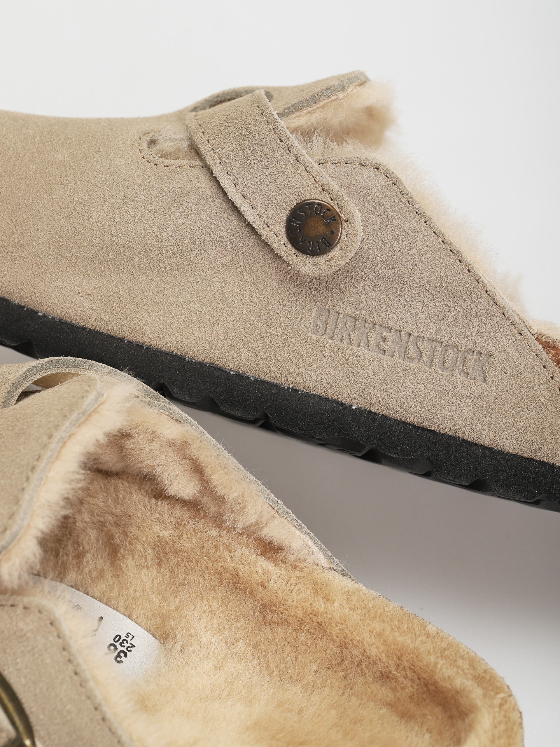 Шльопанці Birkenstock Boston Shearling Suede Leather Fur Narrow Wmn (taupe)
