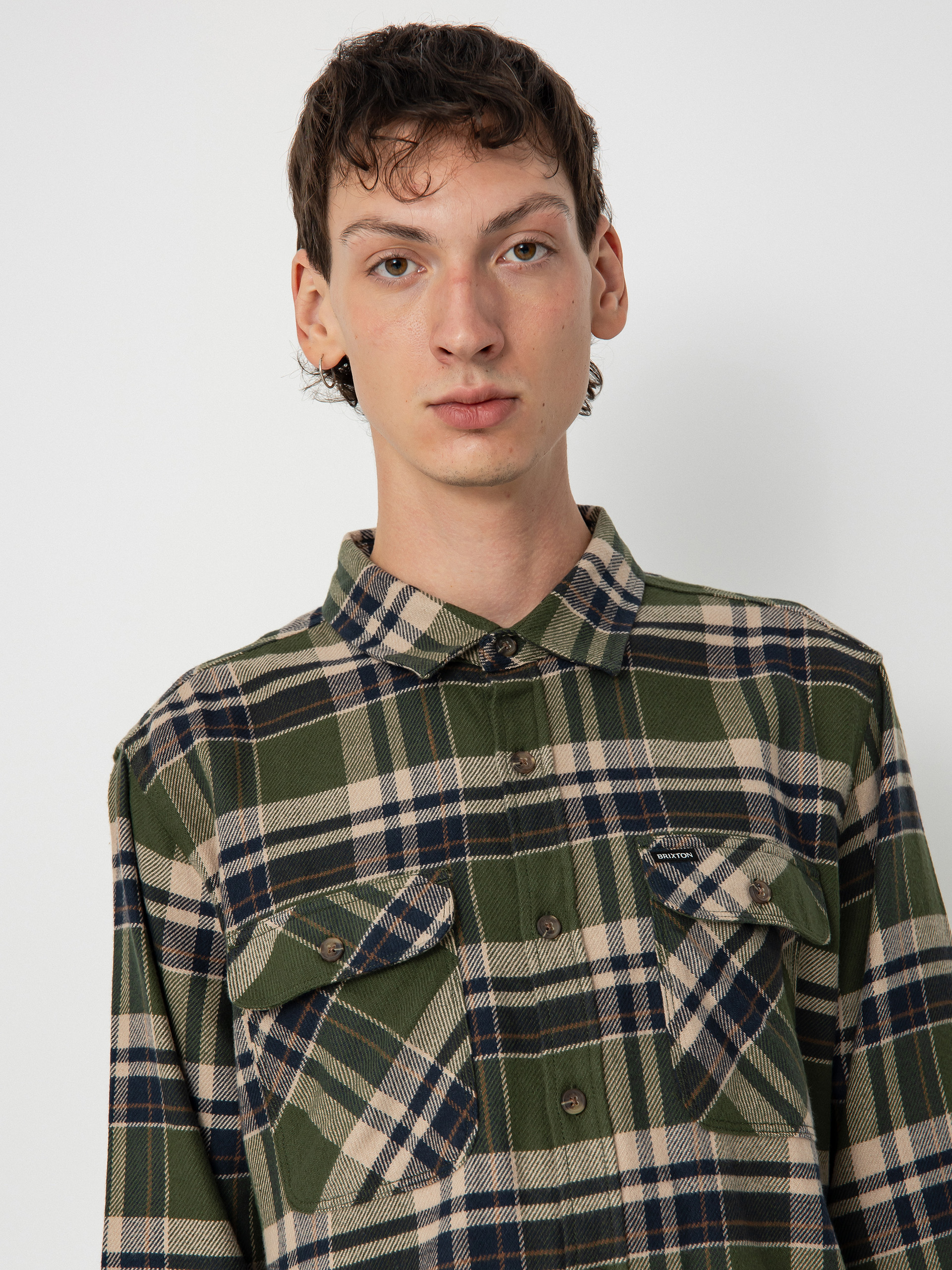 Сорочка Brixton Bowery Flannel Ls (cypress green/washed navy/whit)