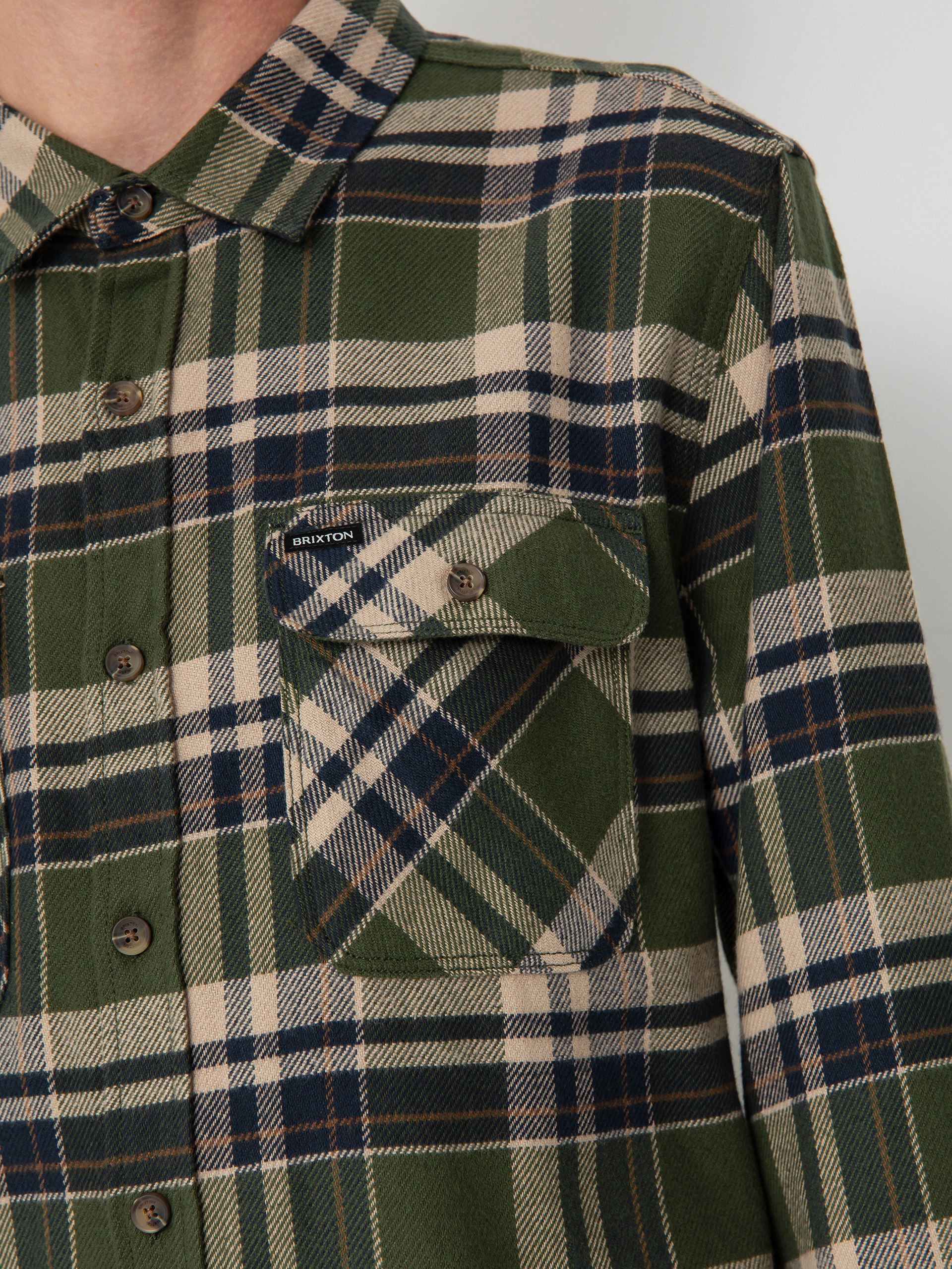 Сорочка Brixton Bowery Flannel Ls (cypress green/washed navy/whit)