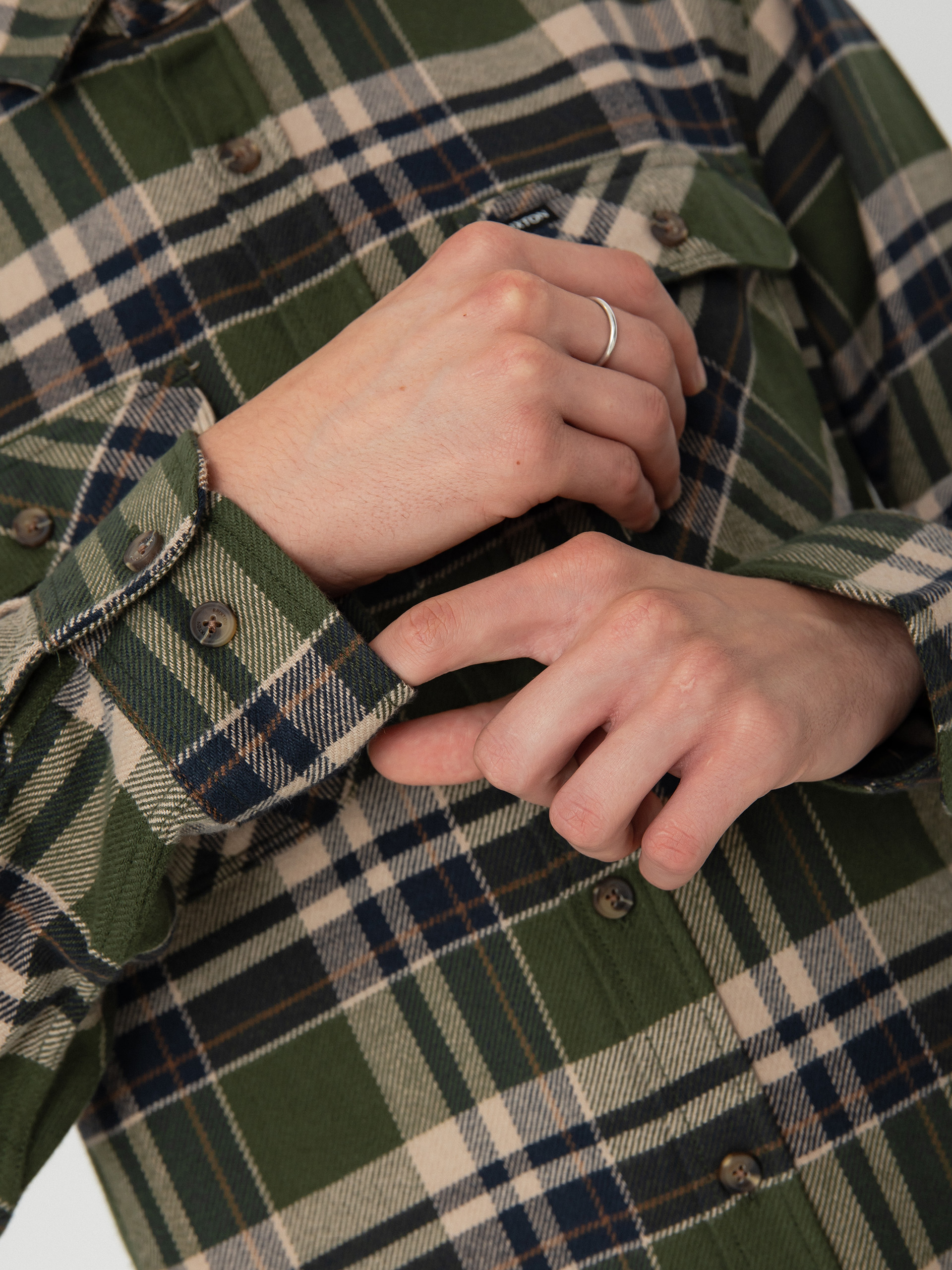 Сорочка Brixton Bowery Flannel Ls (cypress green/washed navy/whit)
