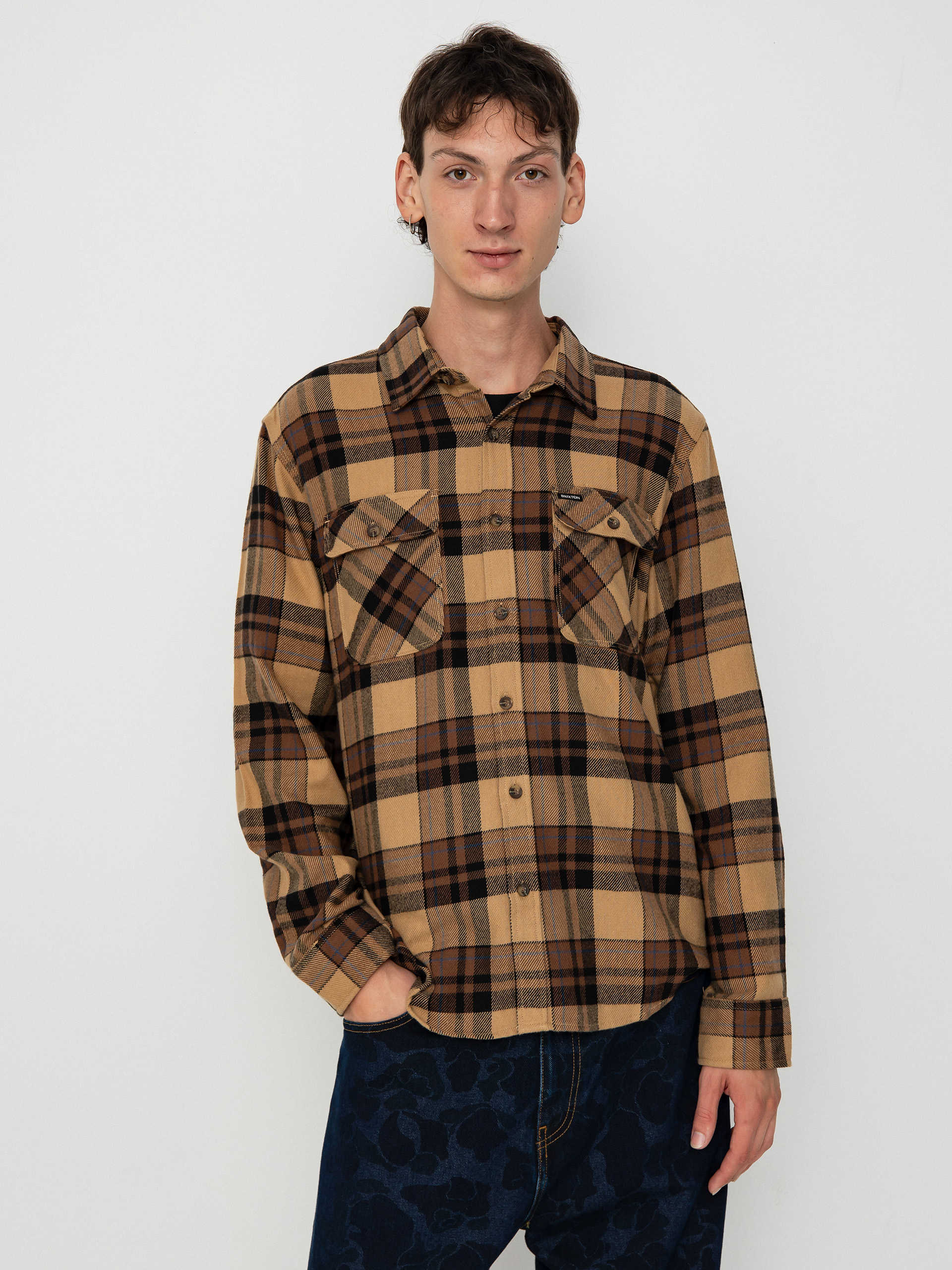 u0421u043eu0440u043eu0447u043au0430 Brixton Bowery Flannel Ls (tiger's eye/pinecone brown/was)