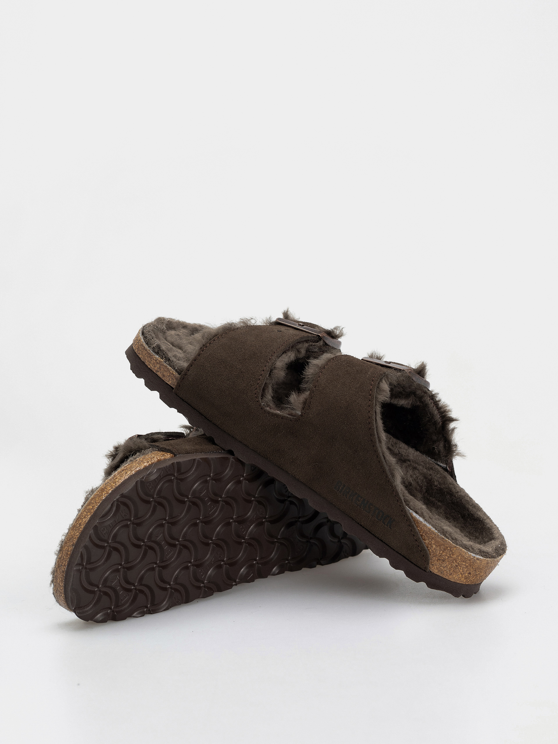 Шльопанці Birkenstock Arizona Shearling Suede Leather Fur Narrow Wmn (mocha)