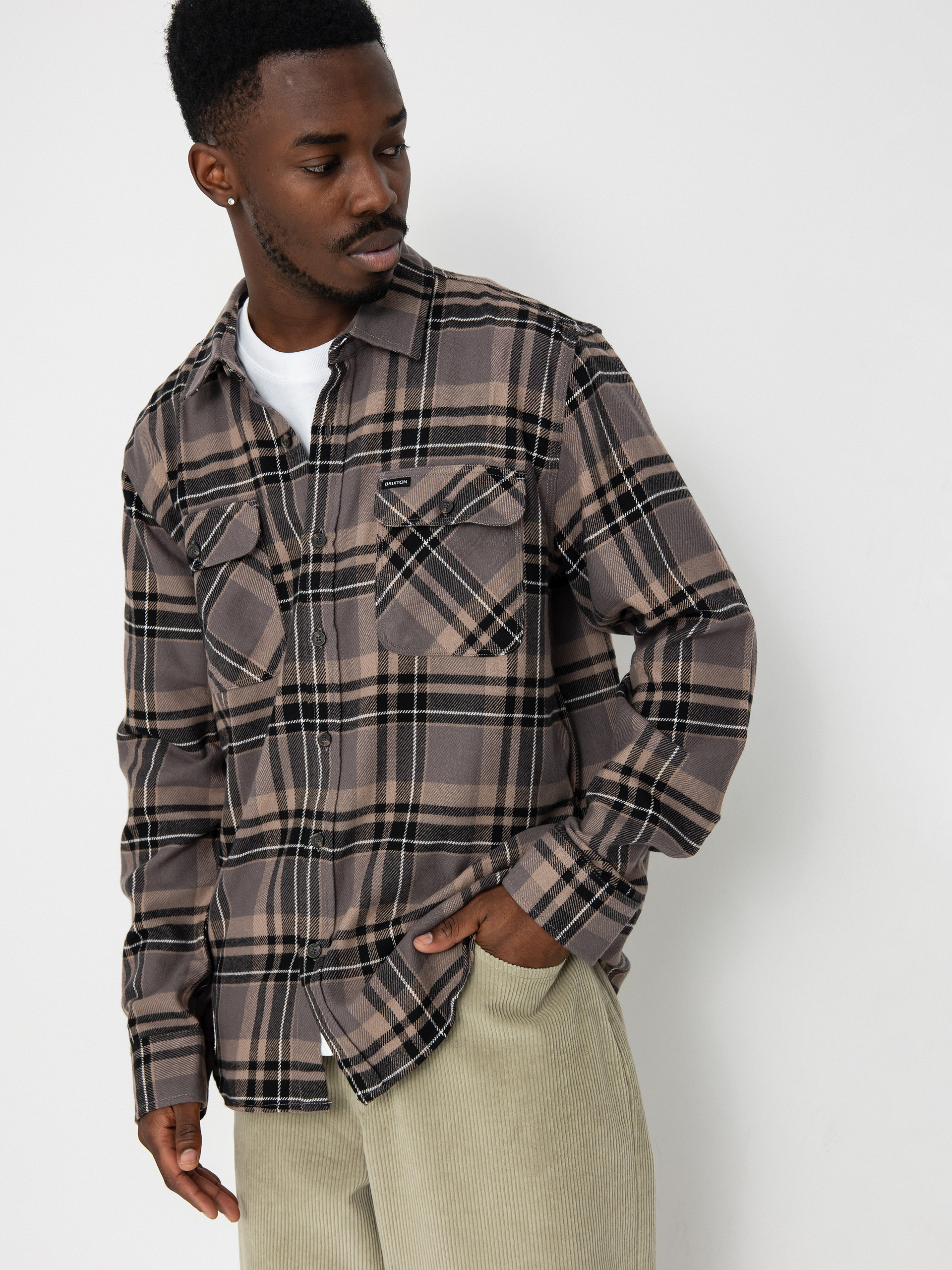 Сорочка Brixton Bowery Flannel Ls (charcoal/black/cinder grey)