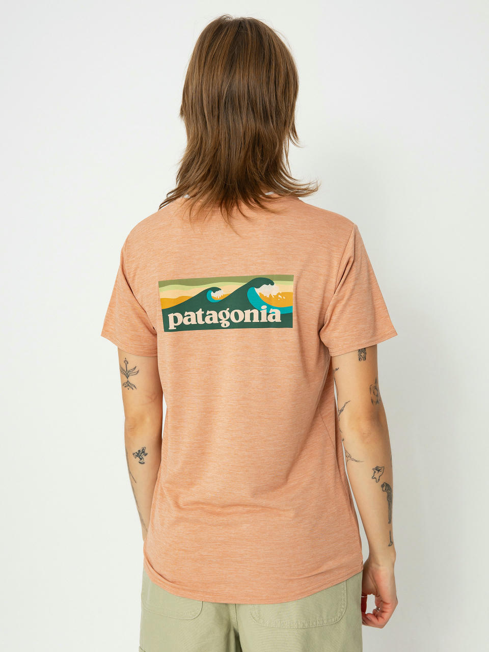 Футболка Patagonia Cap Cool Daily Graphic Waters Wmn (boardshort logo terra pink x dye)