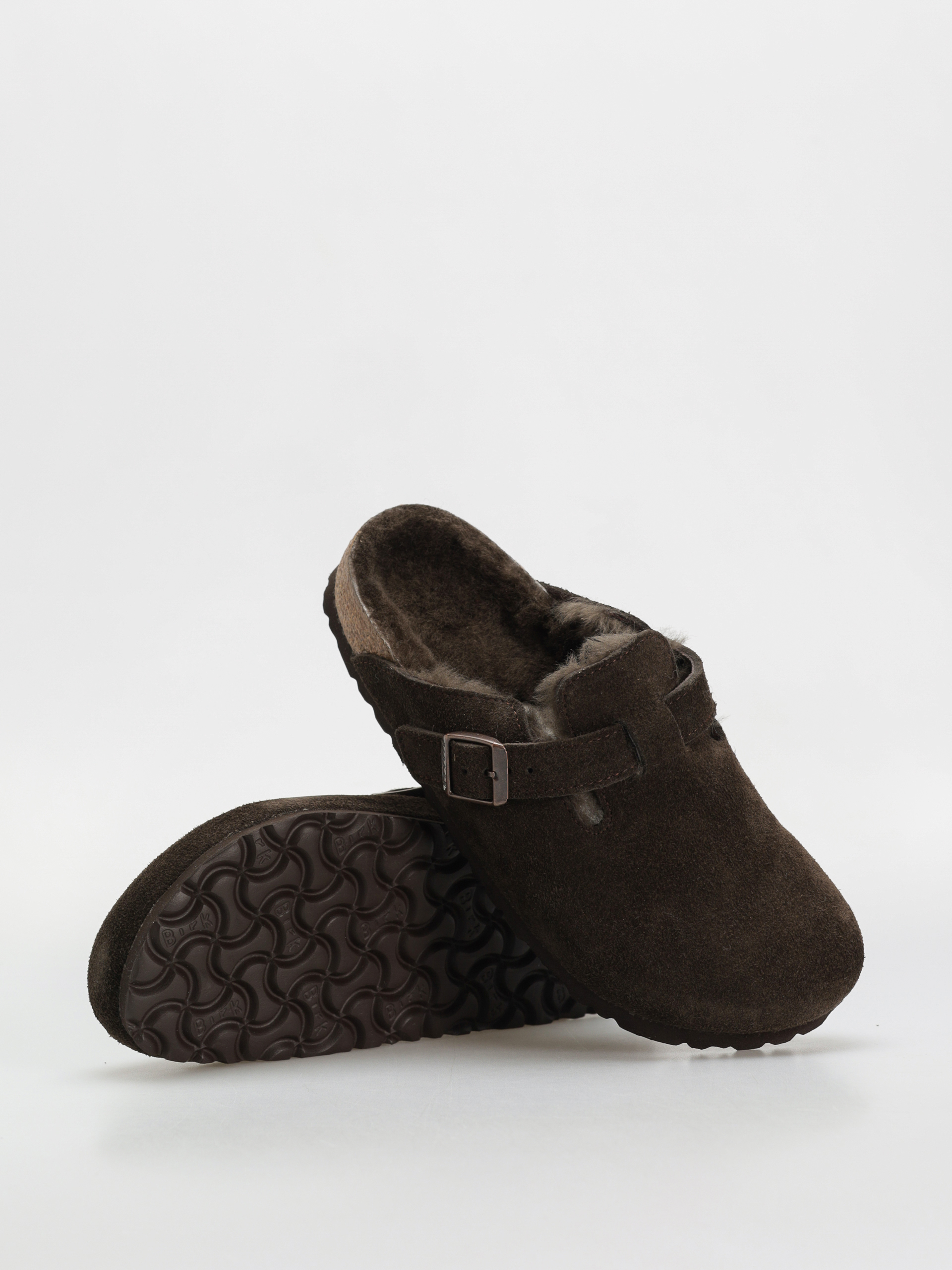 Шльопанці Birkenstock Boston Shearling Suede Leather Fur Narrow Wmn (mocha)
