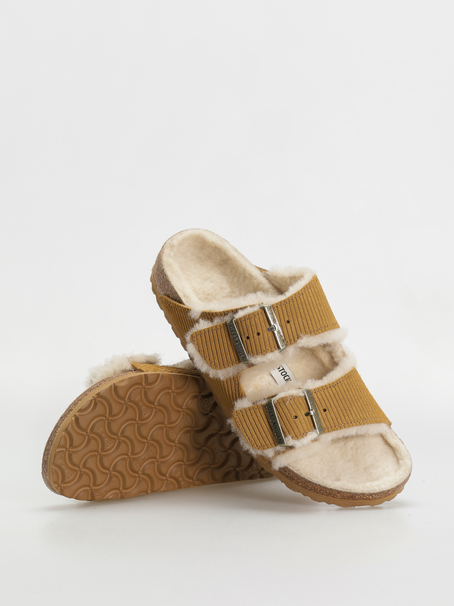 Шльопанці Birkenstock Arizona Fell Suede Leather Fur Narrow Wmn (corduroy cork brown)