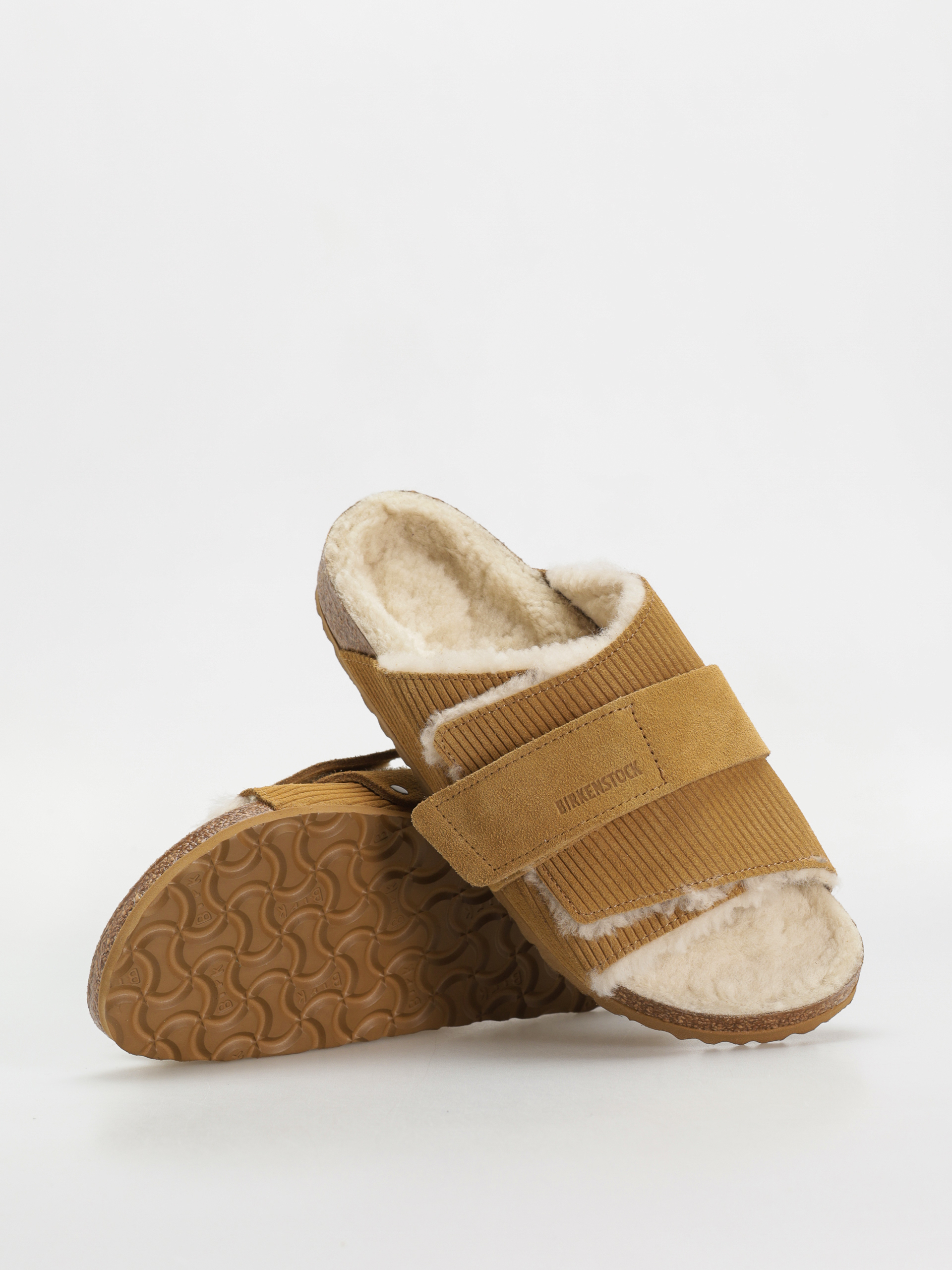 Шльопанці Birkenstock Kyoto Shearling Suede Leather Fur Narrow Wmn (corduroy cork brown)