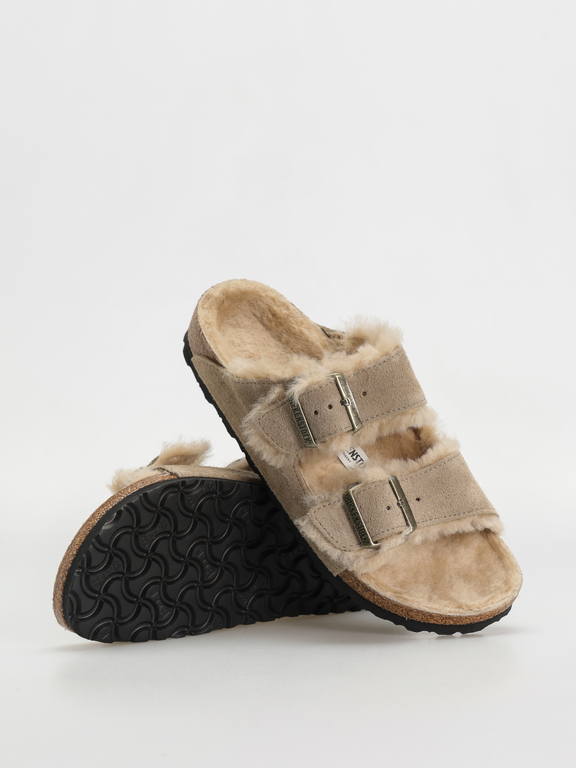 Шльопанці Birkenstock Arizona Shearling Suede Leather Fur Narrow Wmn (taupe)