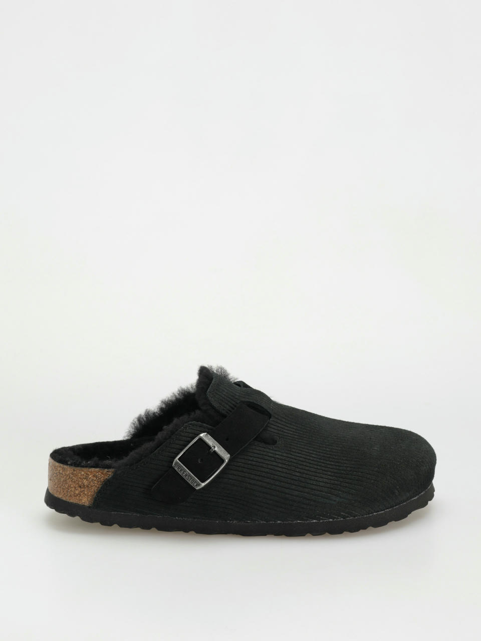 Шльопанці Birkenstock Boston VL Fell Suede Leather Fur Narrow Wmn (corduroy black)