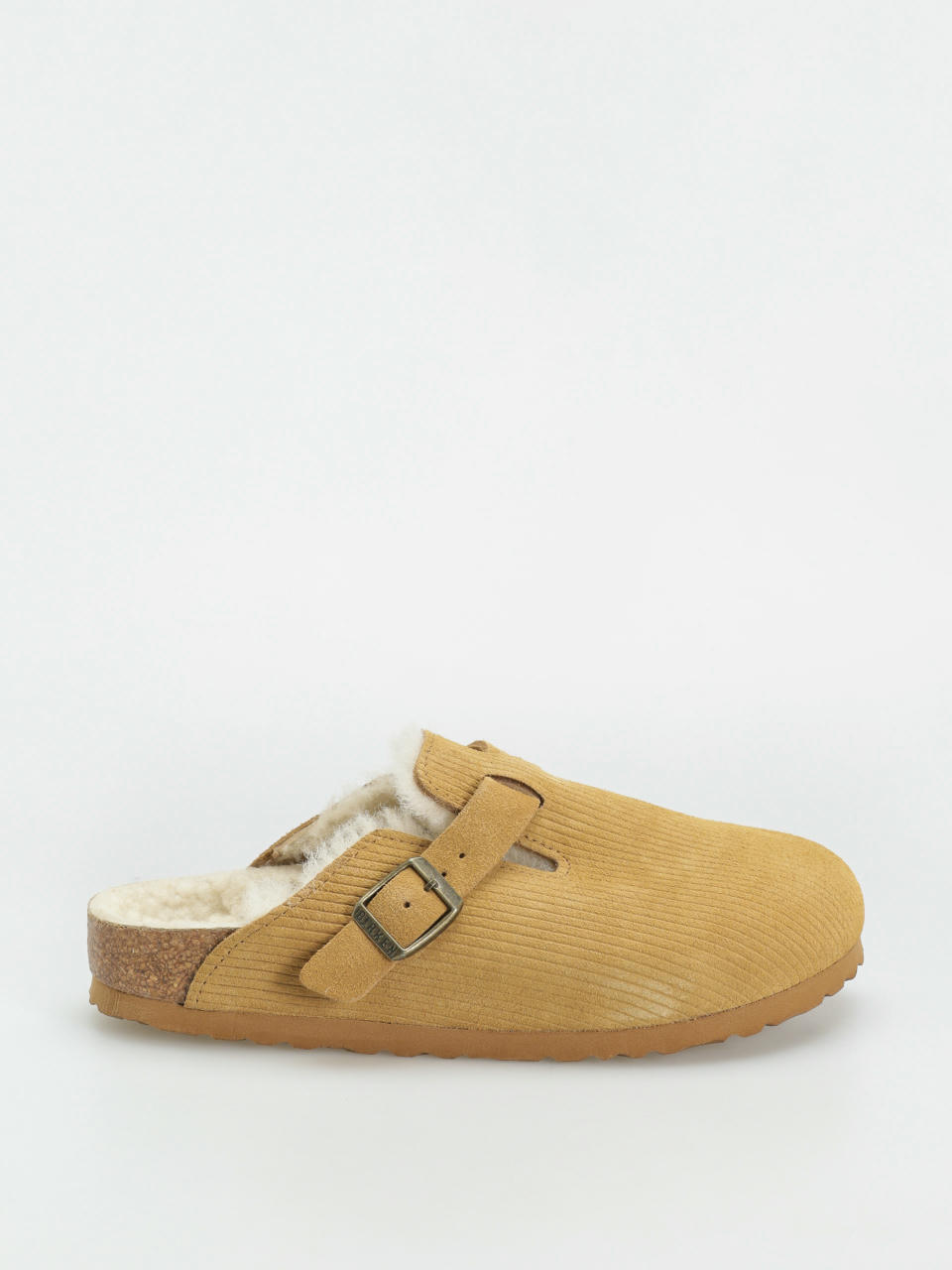 Шльопанці Birkenstock Boston VL Fell Suede Leather Fur Narrow Wmn (corduroy cork brown)