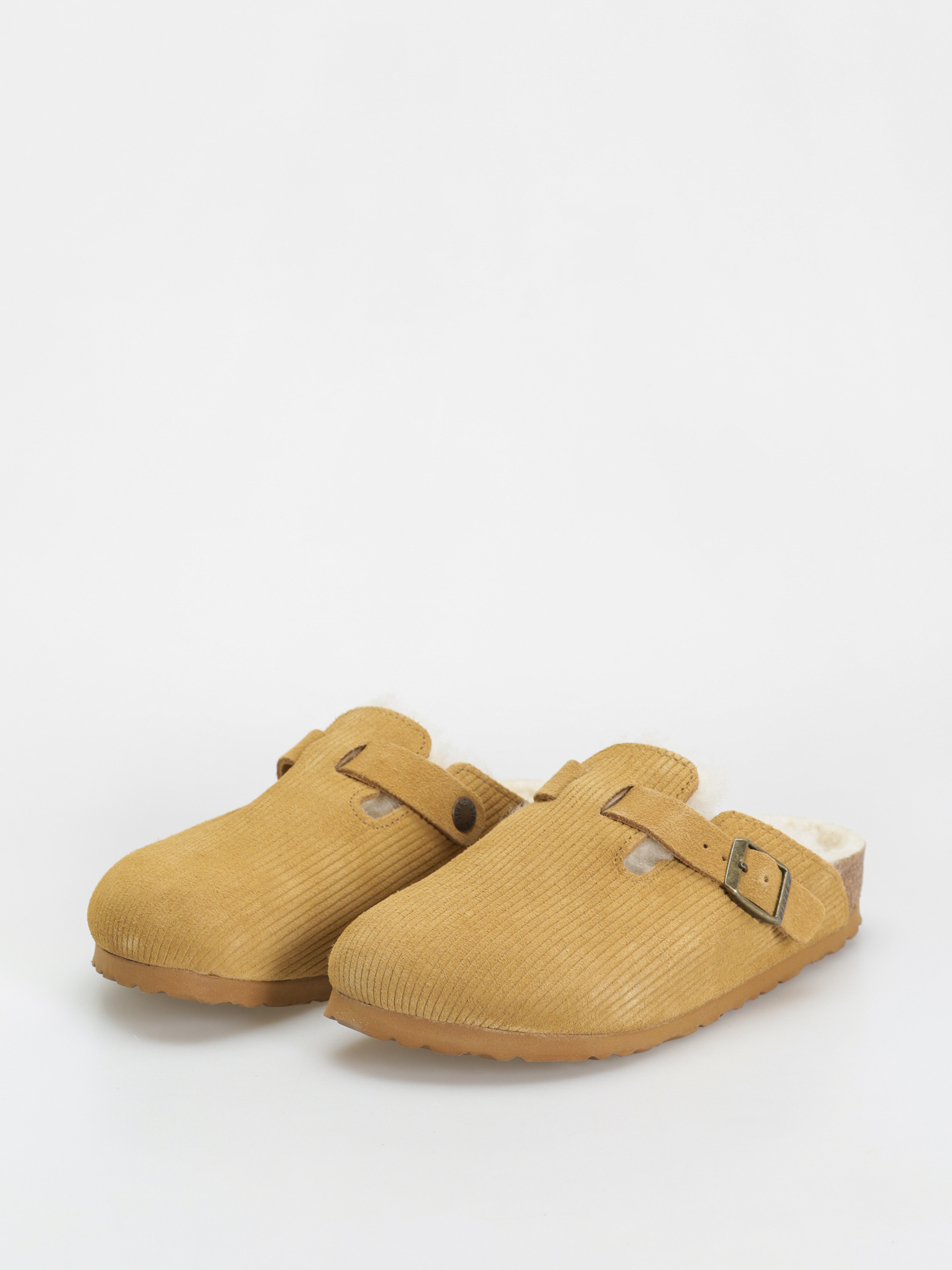Шльопанці Birkenstock Boston VL Fell Suede Leather Fur Narrow Wmn (corduroy cork brown)