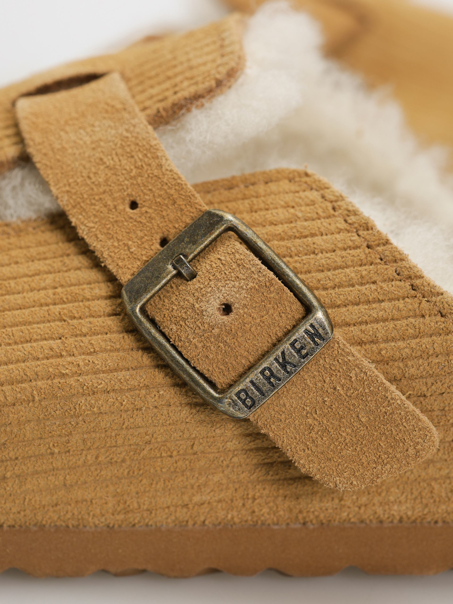 Шльопанці Birkenstock Boston VL Fell Suede Leather Fur Narrow Wmn (corduroy cork brown)