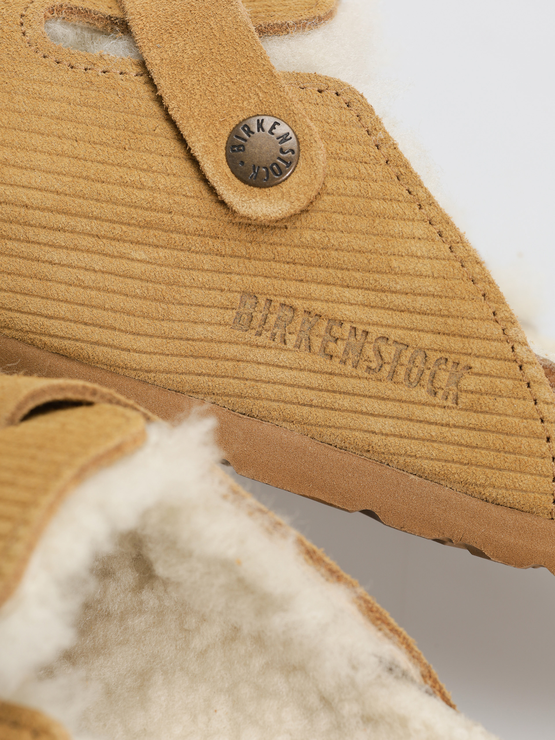 Шльопанці Birkenstock Boston VL Fell Suede Leather Fur Narrow Wmn (corduroy cork brown)