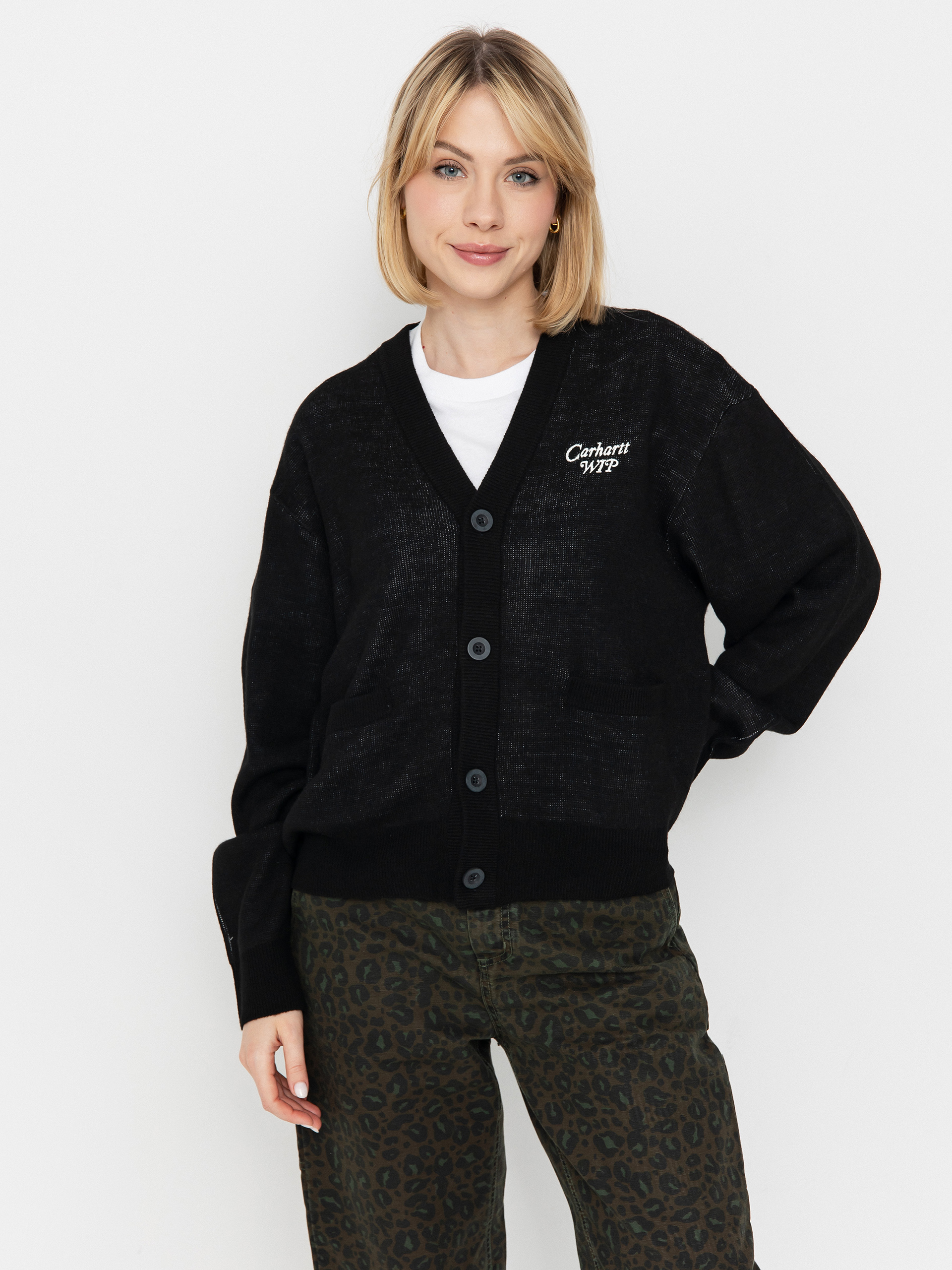Carhartt カーディガン Светр Carhartt WIP Onyx Cardigan - темно синій (tyrian/black)