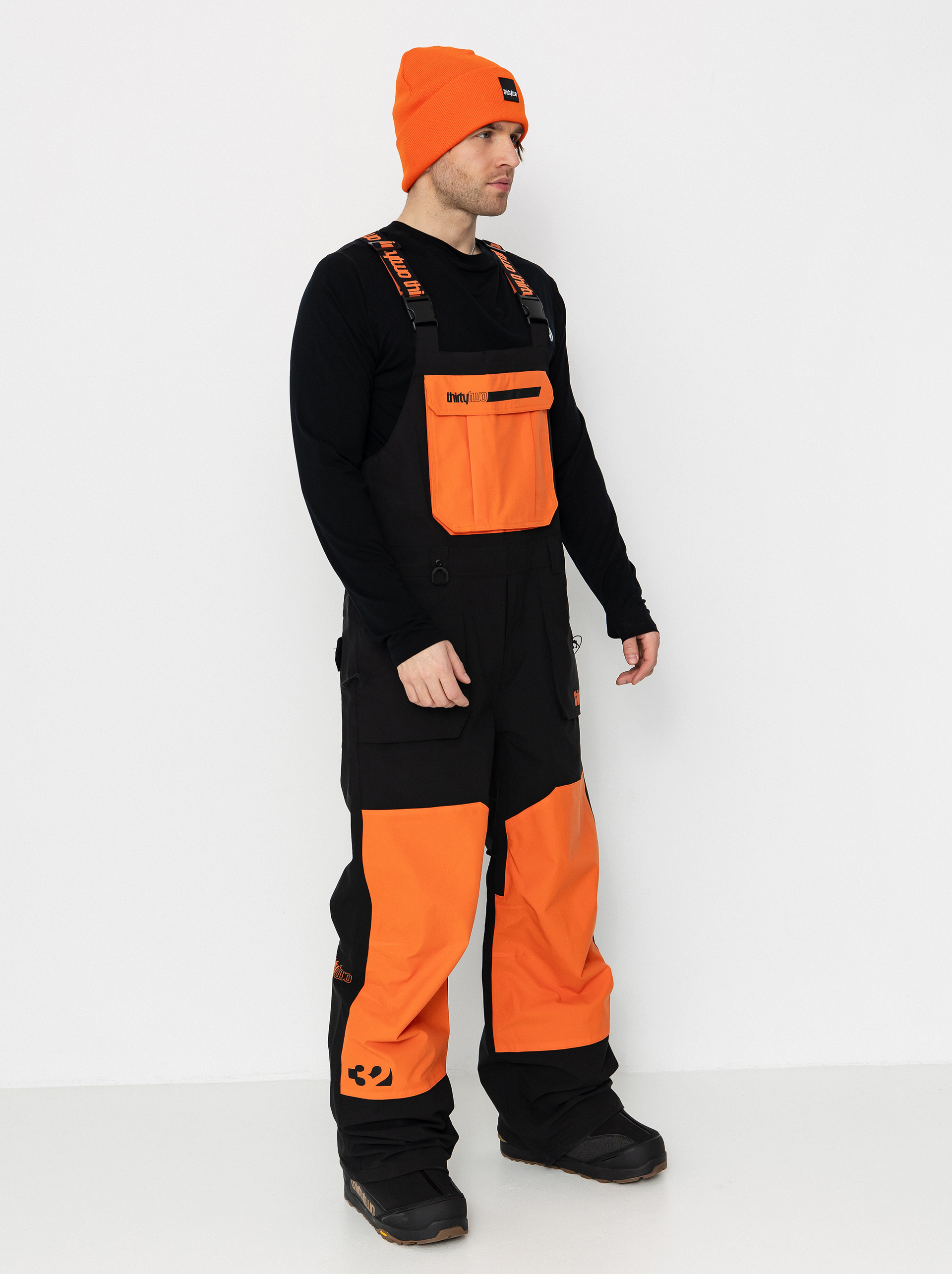 Чоловічі Сноубордичні штани ThirtyTwo Basement Bib (black/orange)