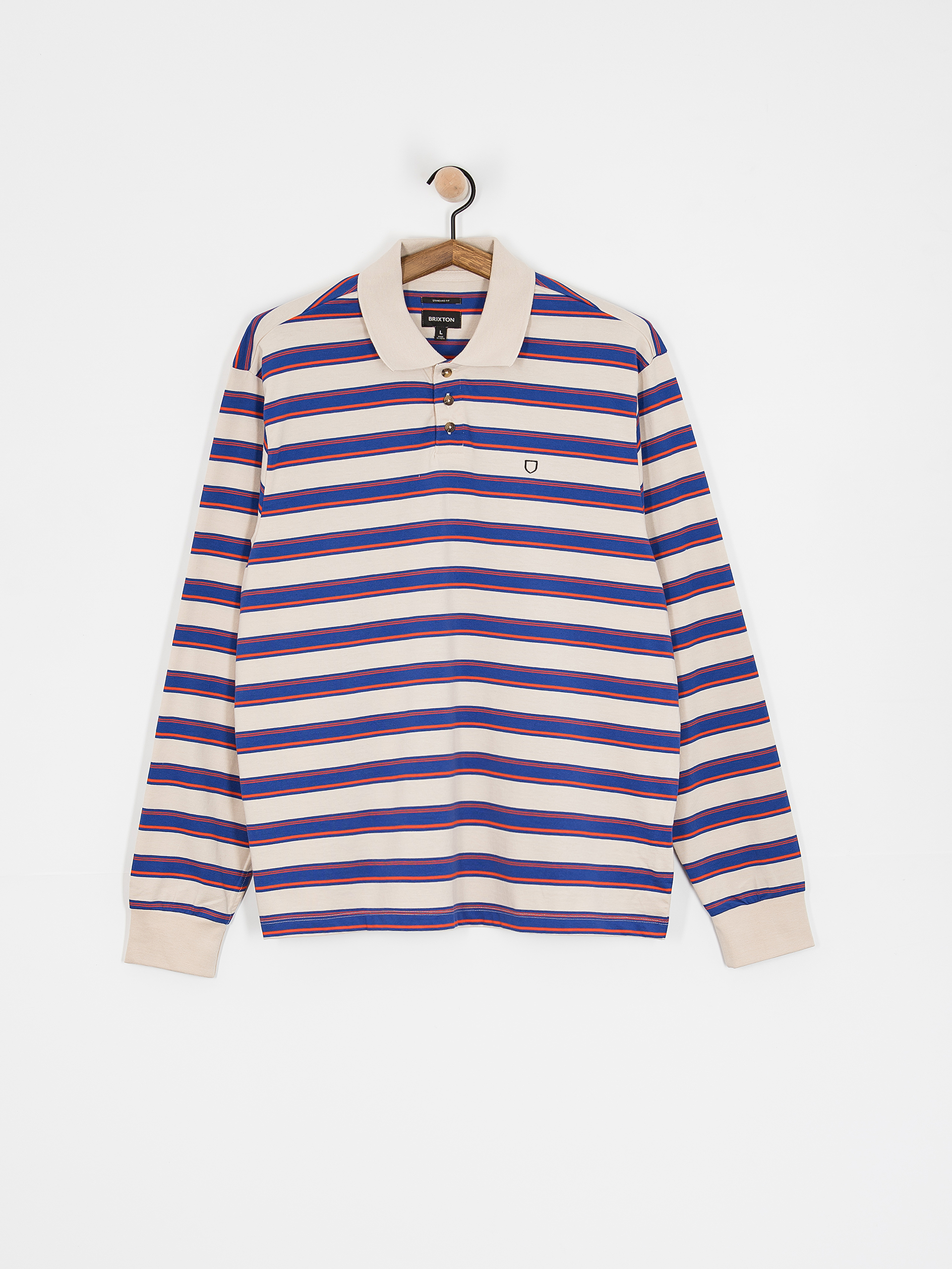 Лонгслів Brixton Vintage Stripe Polo Knit (electric blue/flame/whitecap)