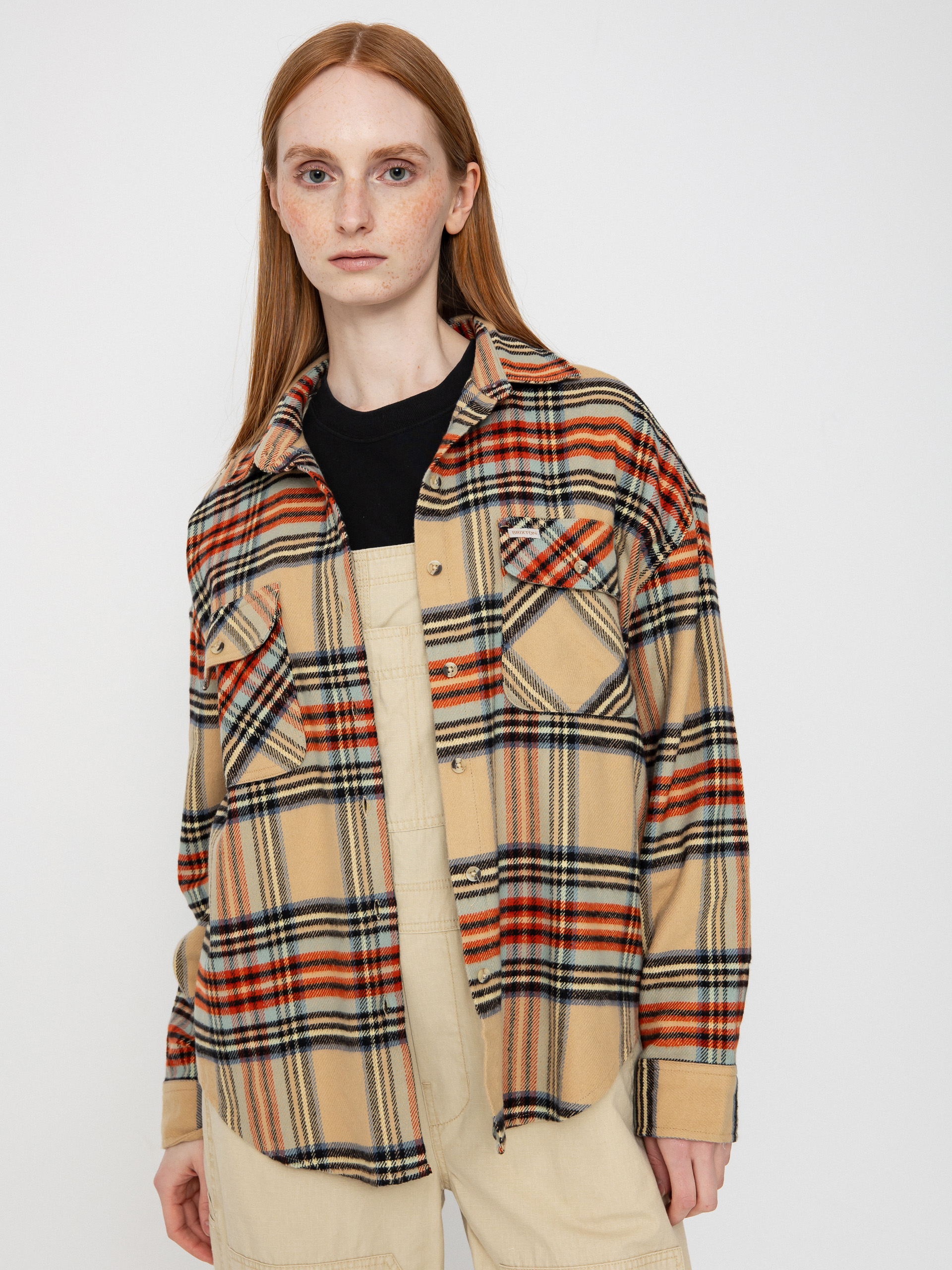 u0421u043eu0440u043eu0447u043au0430 Brixton Bowery Classic Flannel Wmn (sand/burnt brick/black plaid)