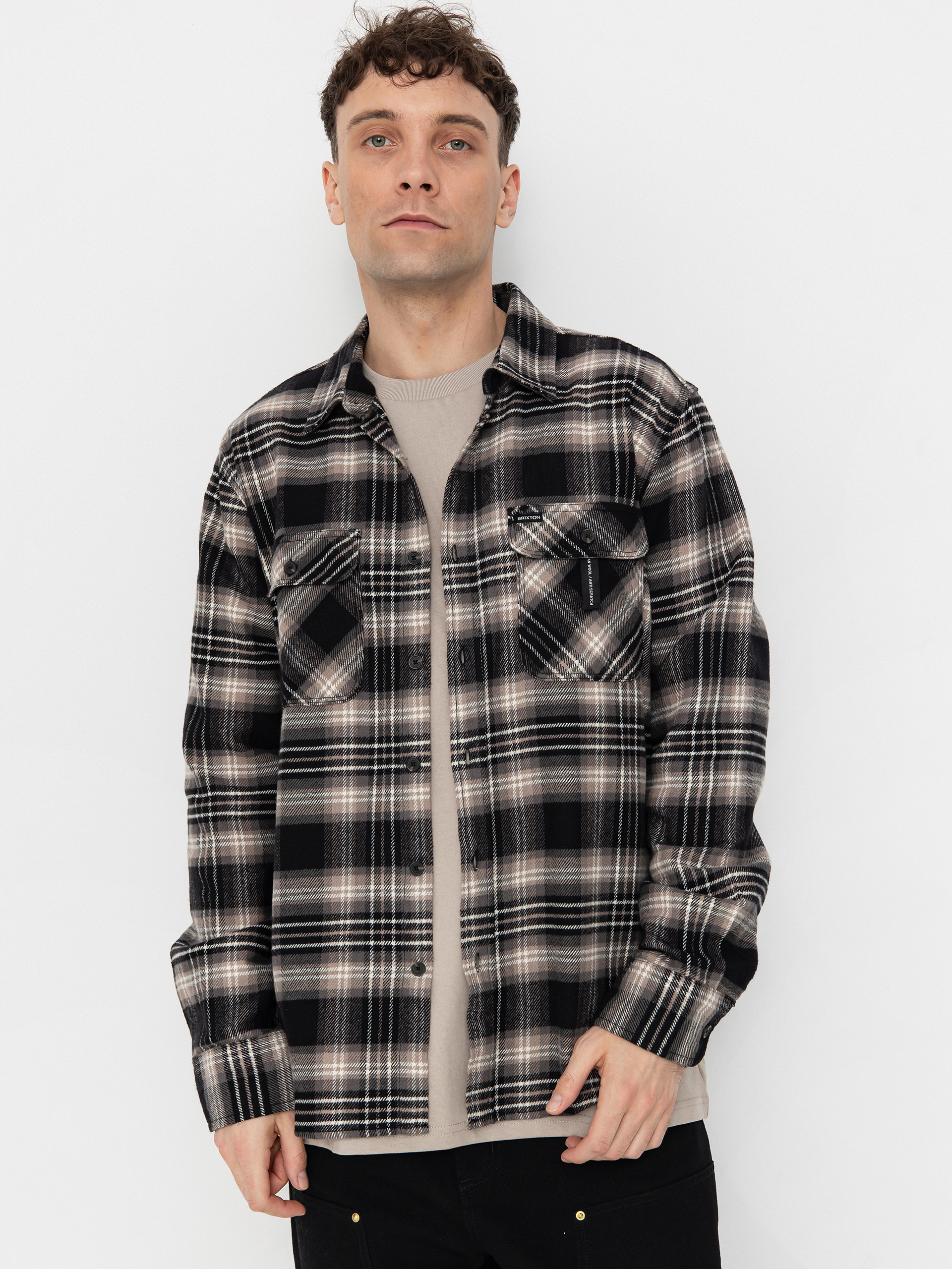 u0421u043eu0440u043eu0447u043au0430 Brixton Bowery Flannel (black/charcoal/beige)