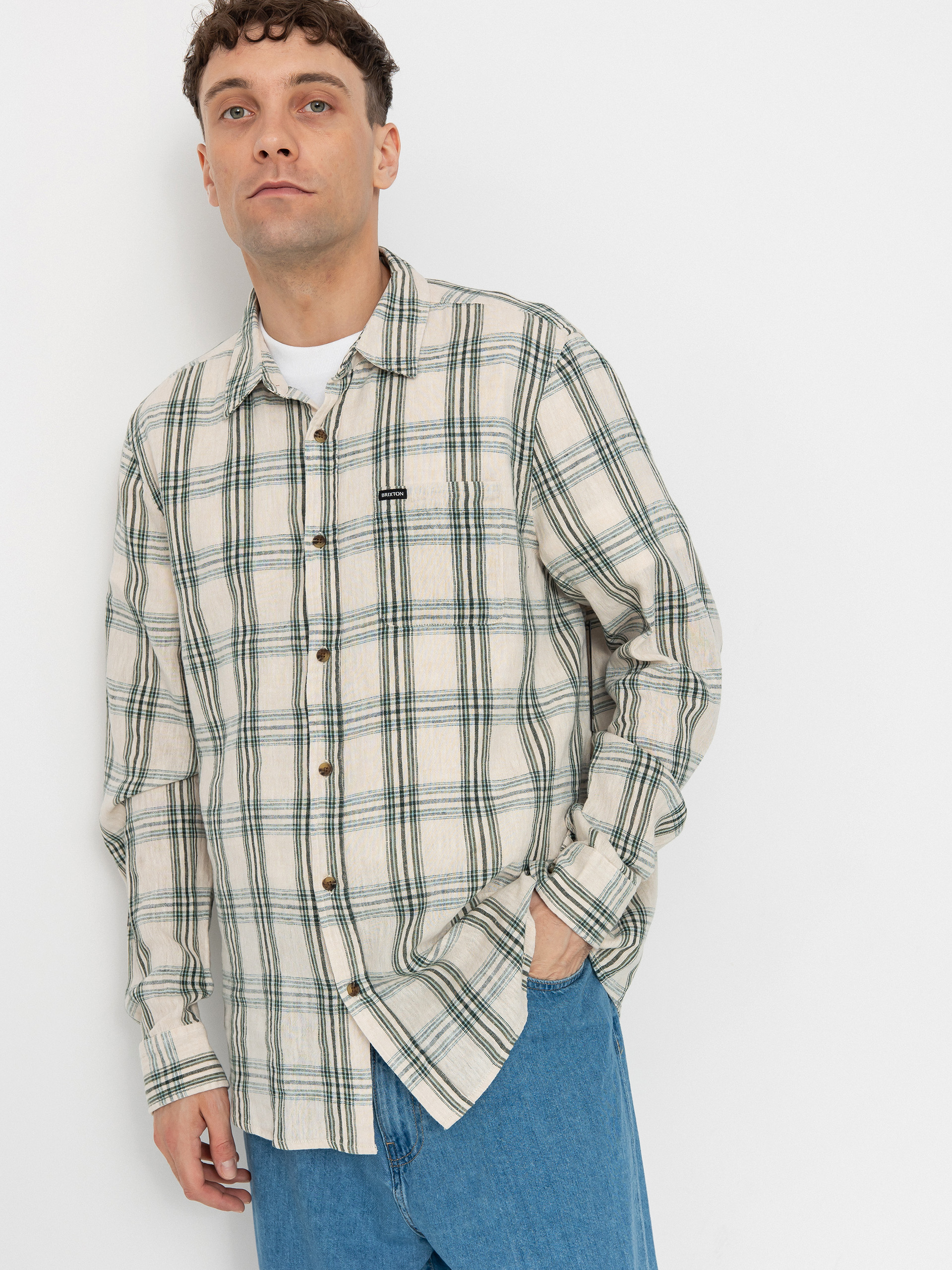 u0421u043eu0440u043eu0447u043au0430 Brixton Charter Linen Blend Ls (off white/ivy green plaid)