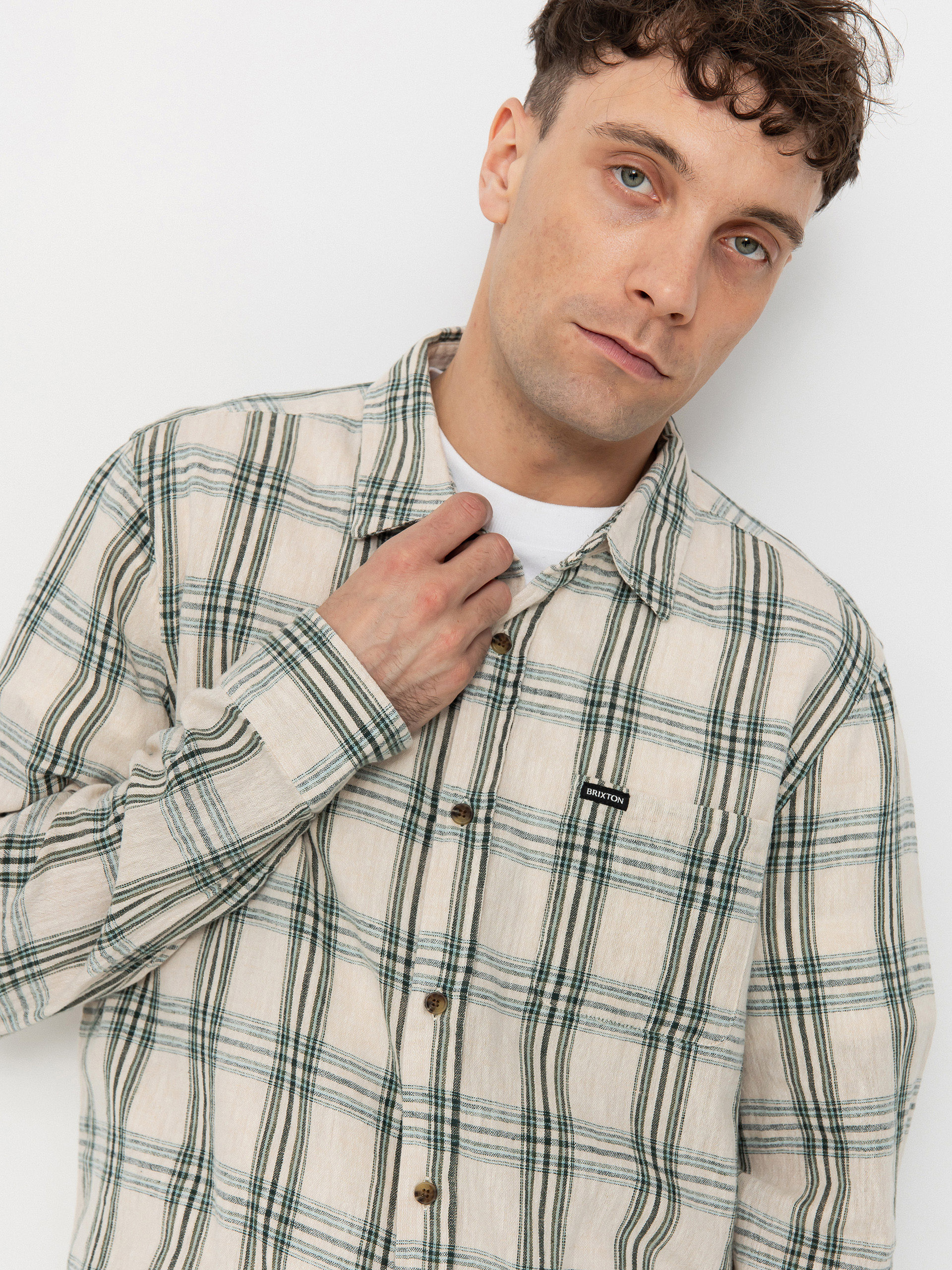 Сорочка Brixton Charter Linen Blend Ls (off white/ivy green plaid)