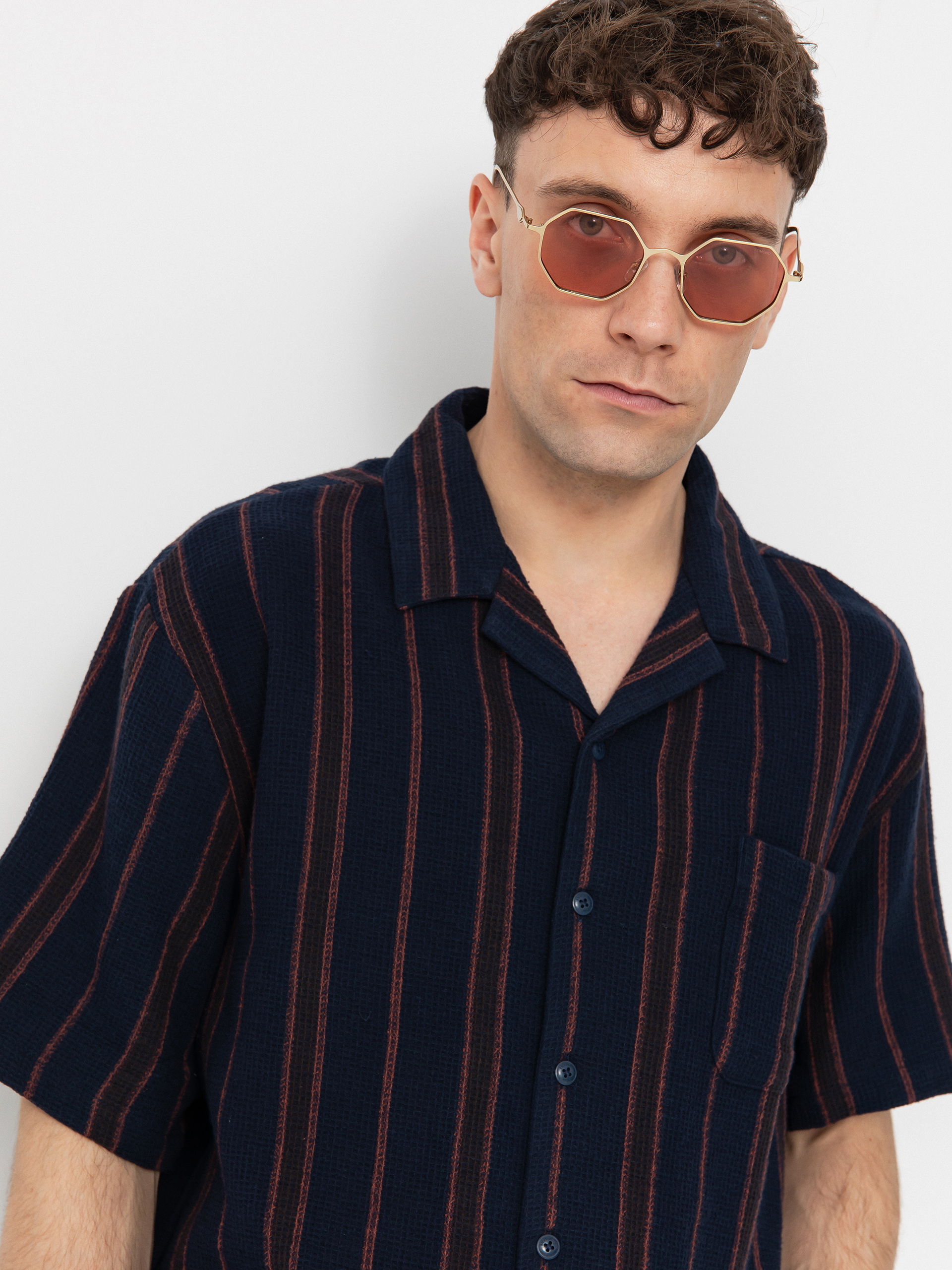 Сорочка Brixton Bunker Waffle Stripe (washed navy stripe)