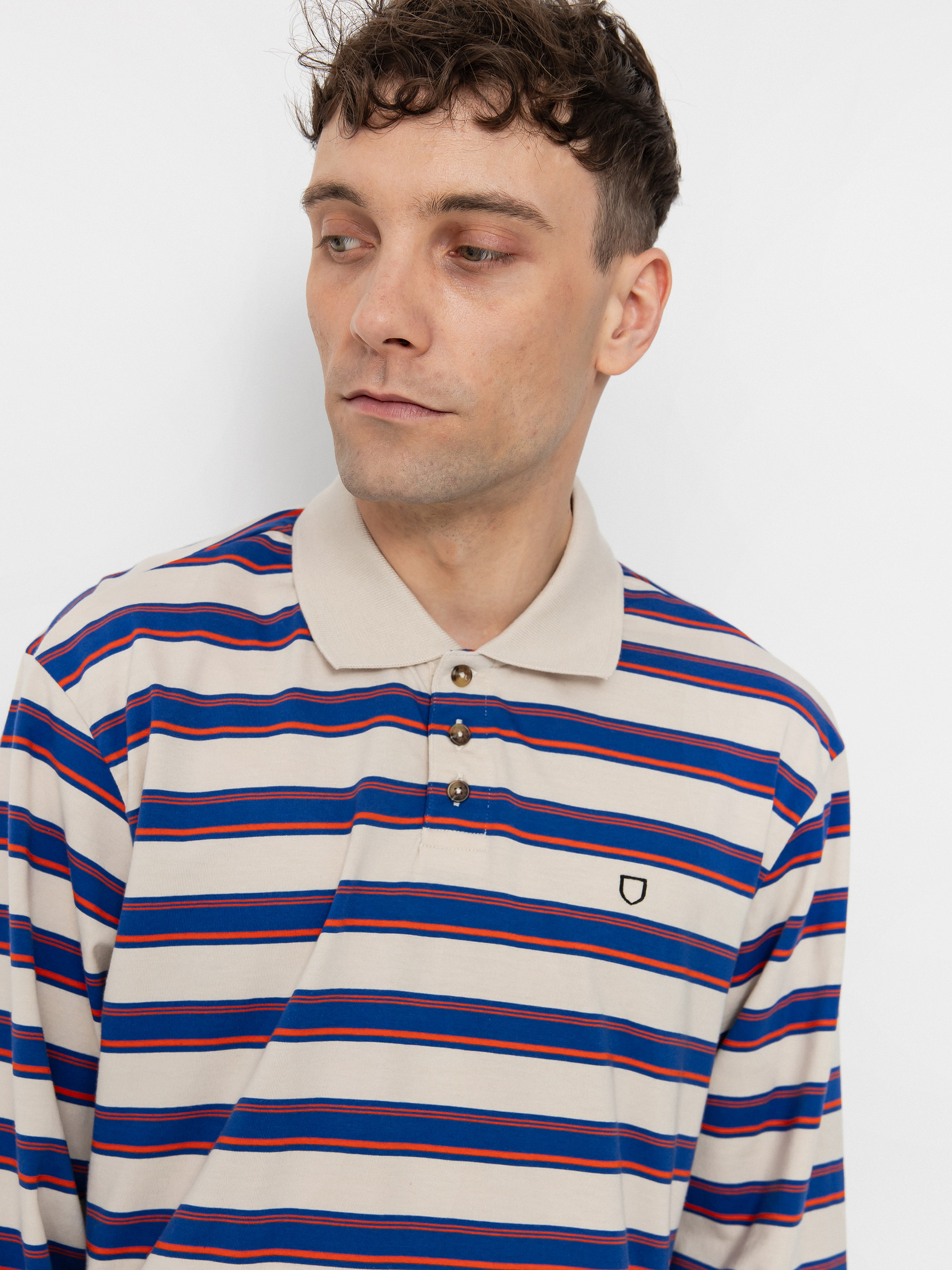 Лонгслів Brixton Vintage Stripe Polo Knit (electric blue/flame/whitecap)