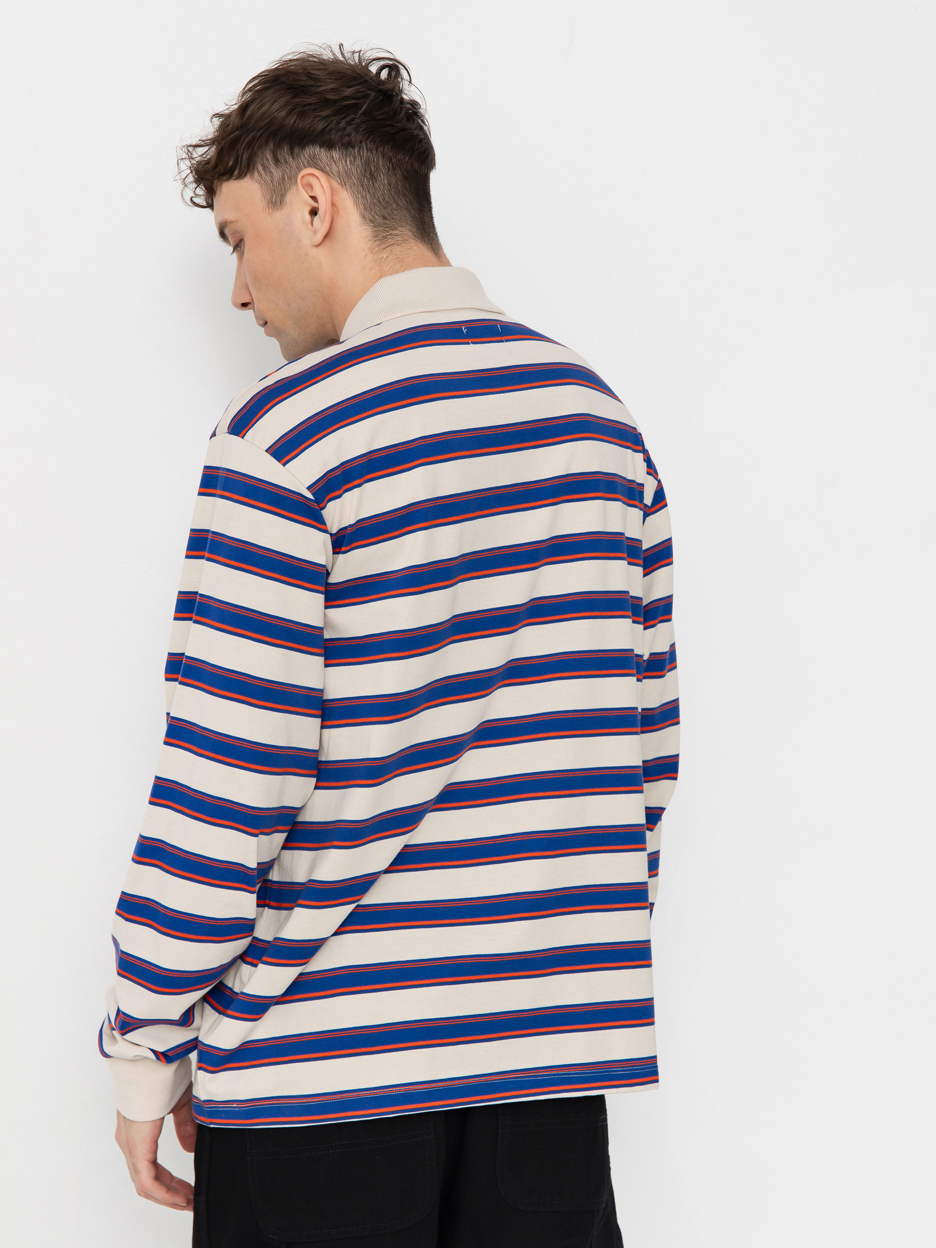 Лонгслів Brixton Vintage Stripe Polo Knit (electric blue/flame/whitecap)