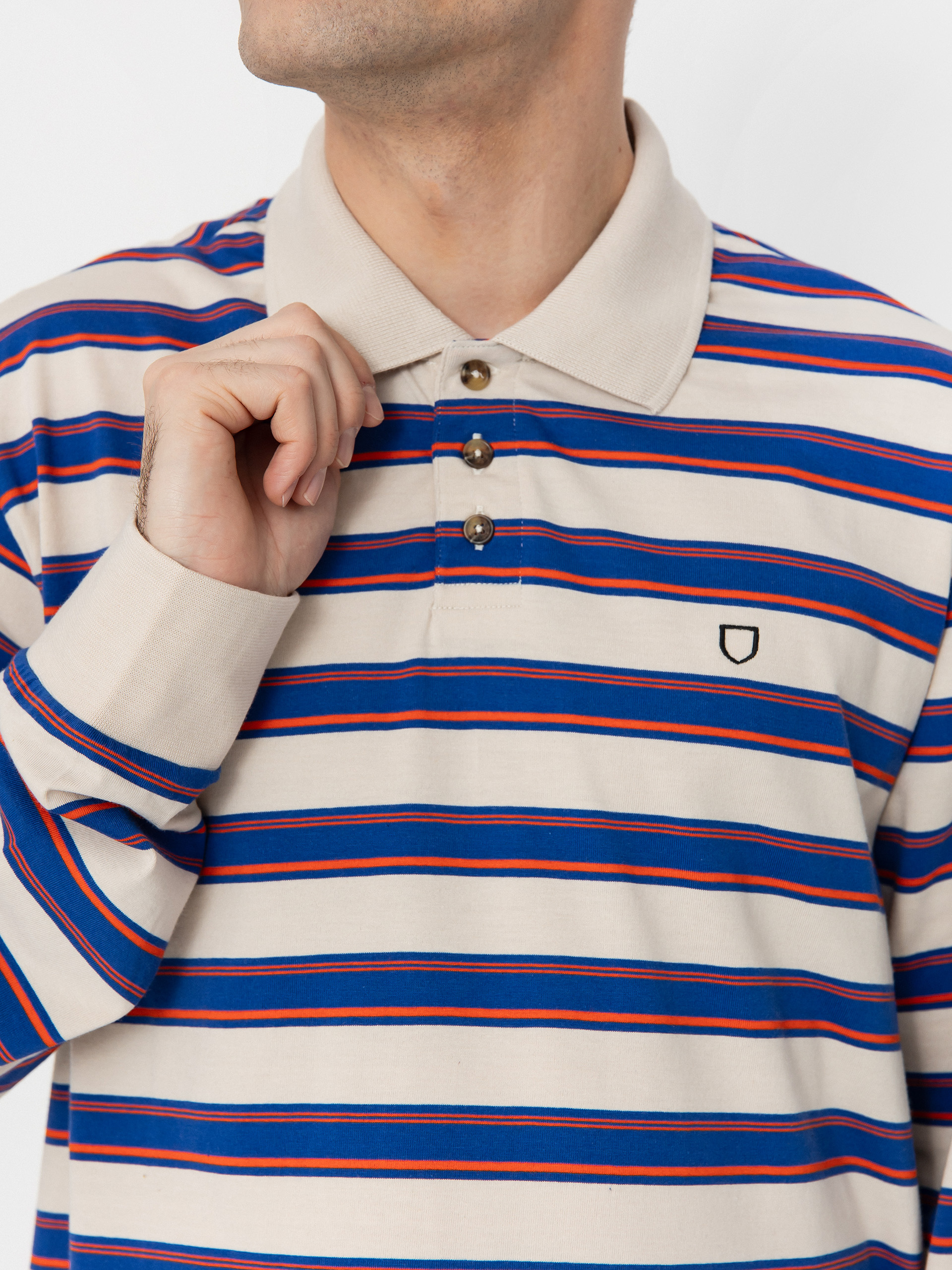 Лонгслів Brixton Vintage Stripe Polo Knit (electric blue/flame/whitecap)