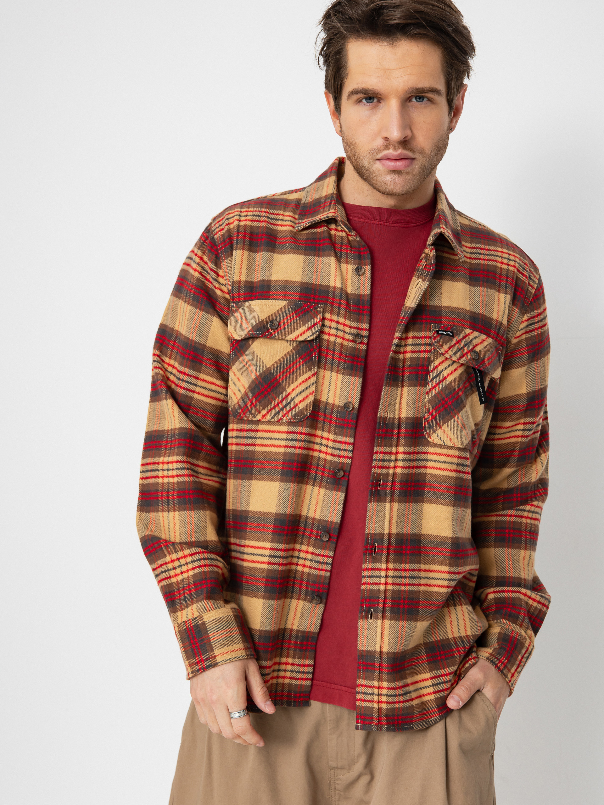 u0421u043eu0440u043eu0447u043au0430 Brixton Bowery Flannel (curry/washed black/crimson)