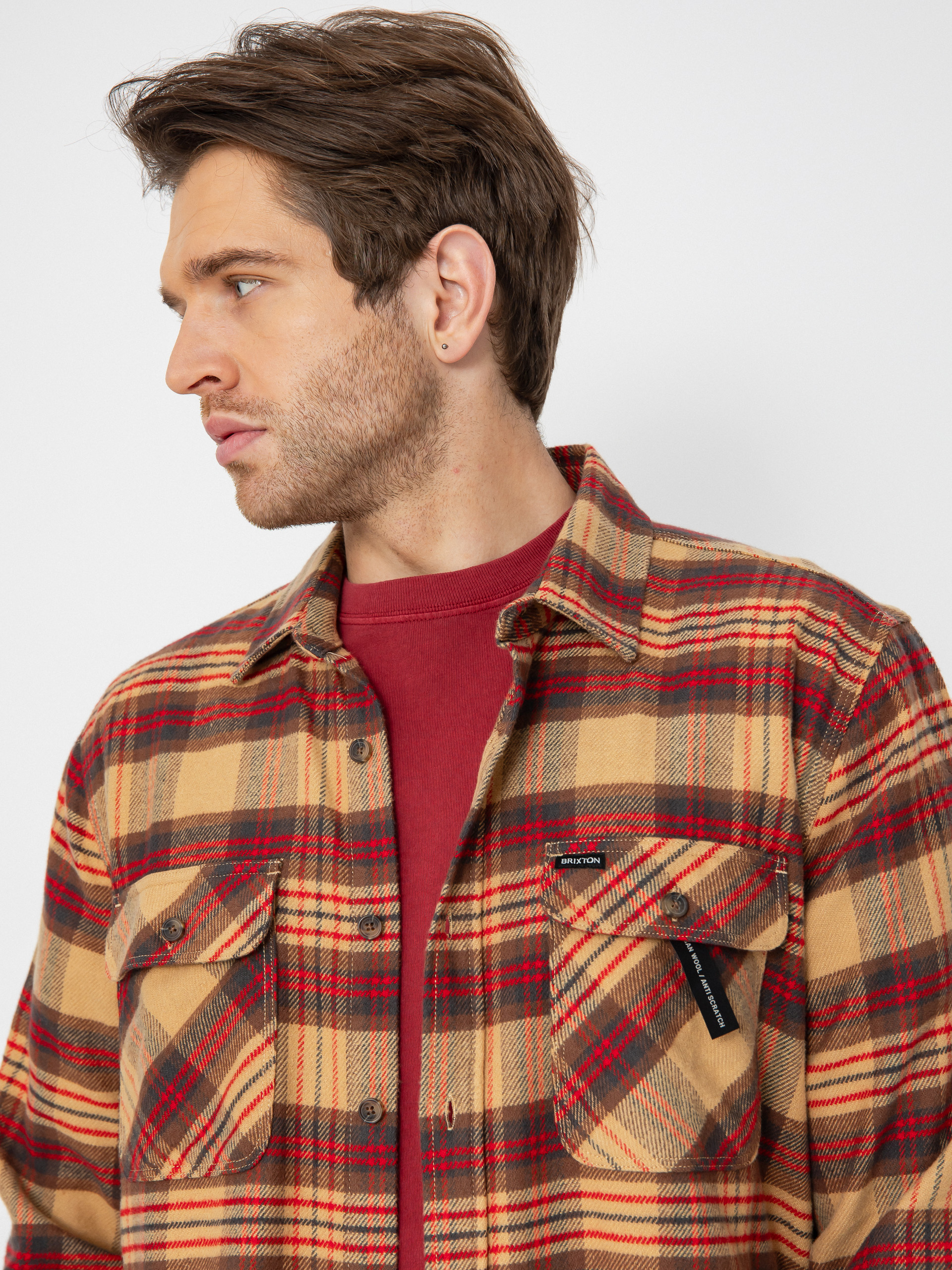 Сорочка Brixton Bowery Flannel (curry/washed black/crimson)